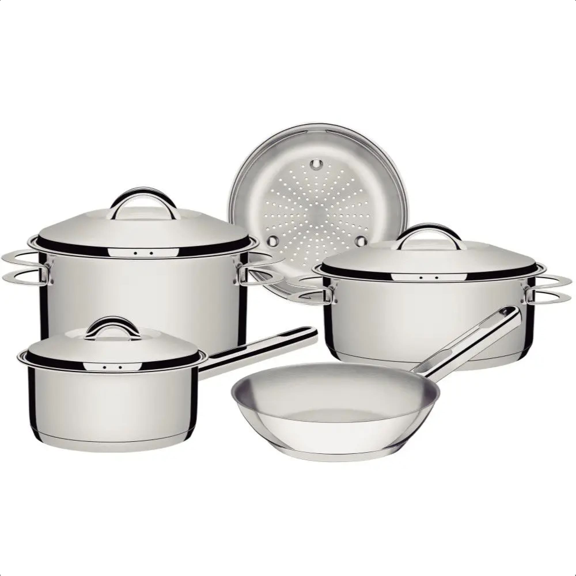 Jogo de Panelas 5 Peças Tramontina Fundo Triplo Aço Inox Alumínio Solar Cozinha Conjunto 65510780
