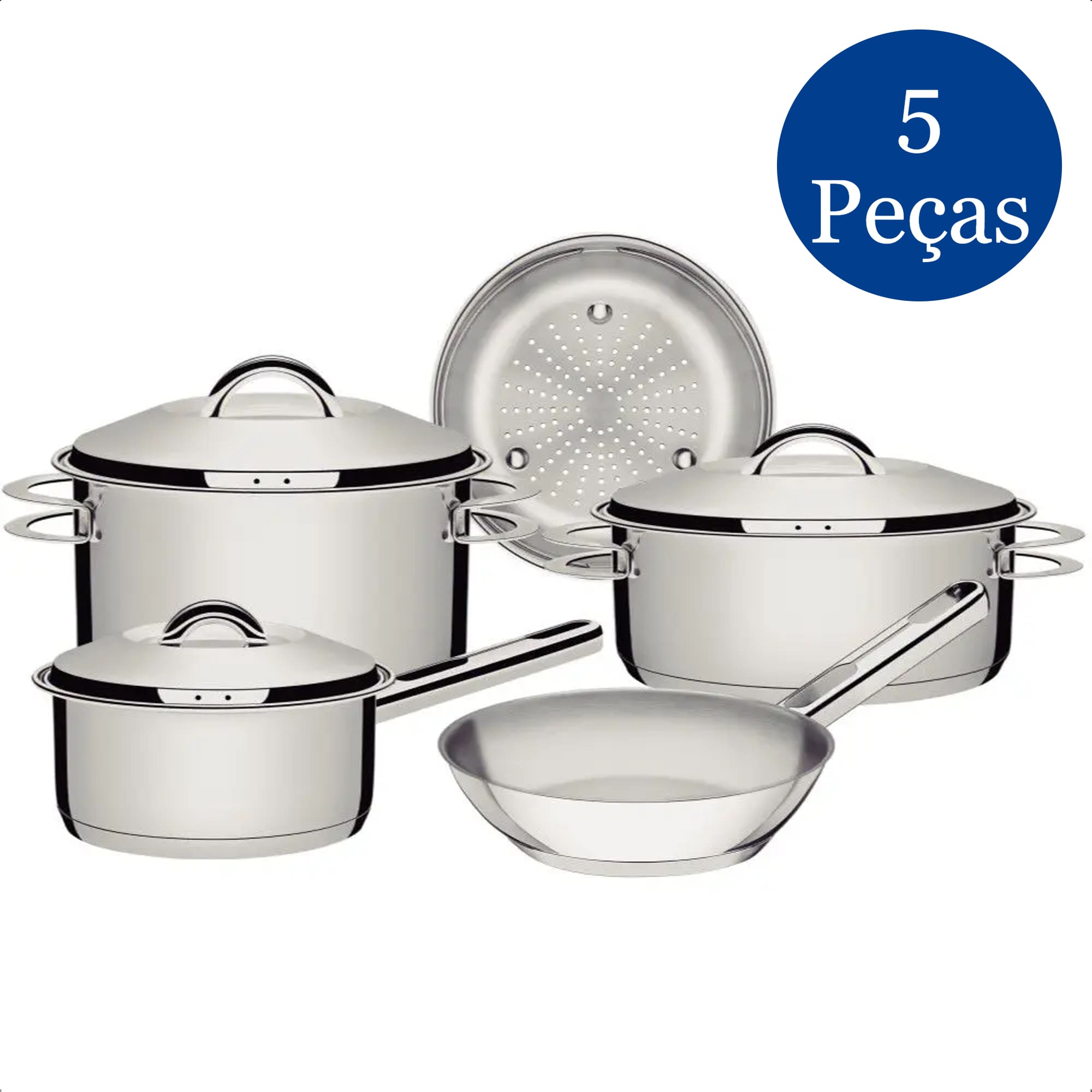 Jogo de Panelas 5 Peças Tramontina Fundo Triplo Aço Inox Alumínio Solar Cozinha Conjunto 65510780