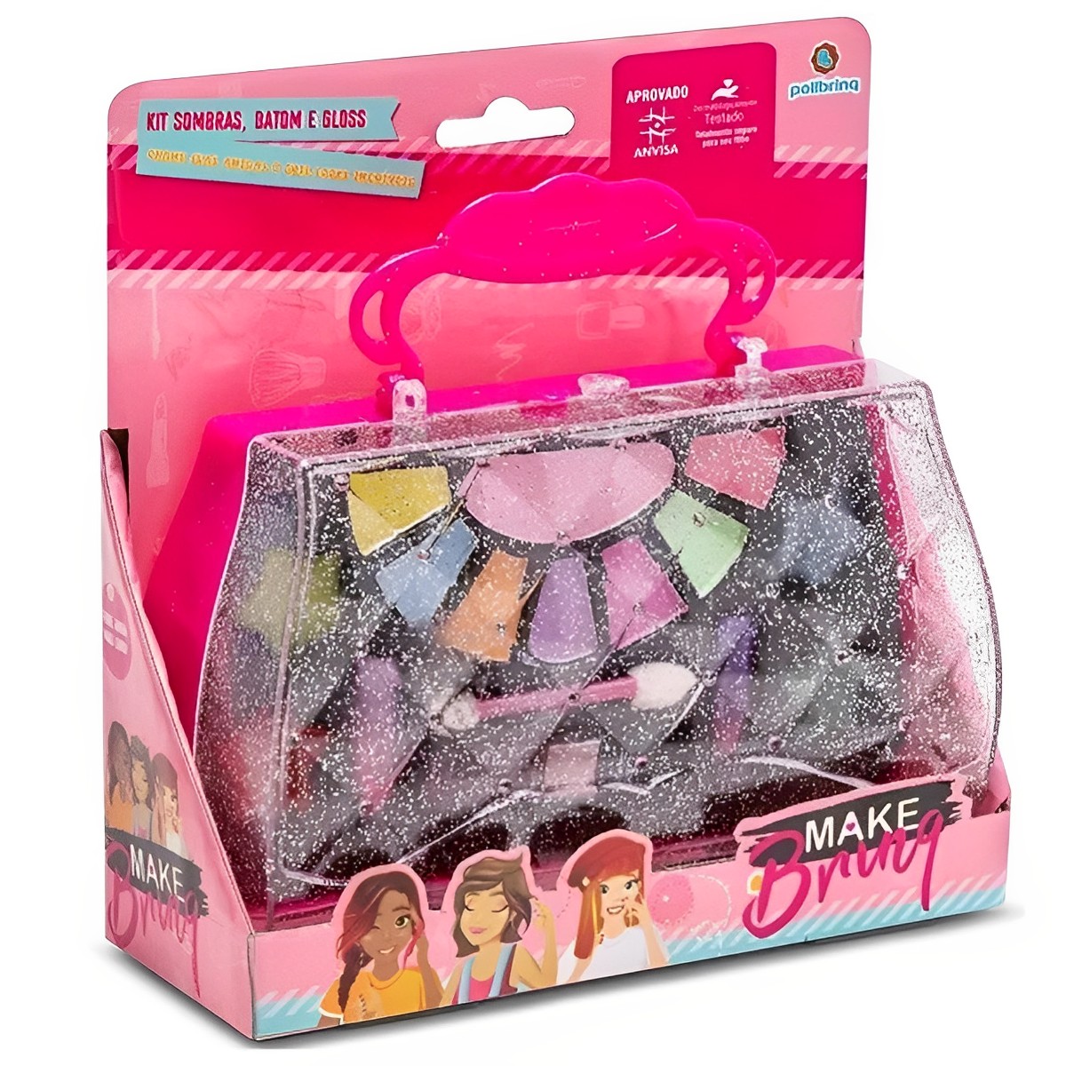 Mini Maleta Kit Maquiagem Infantil Completo com Sombras Batom Gloss Brinquedo Polibrinq - MK06