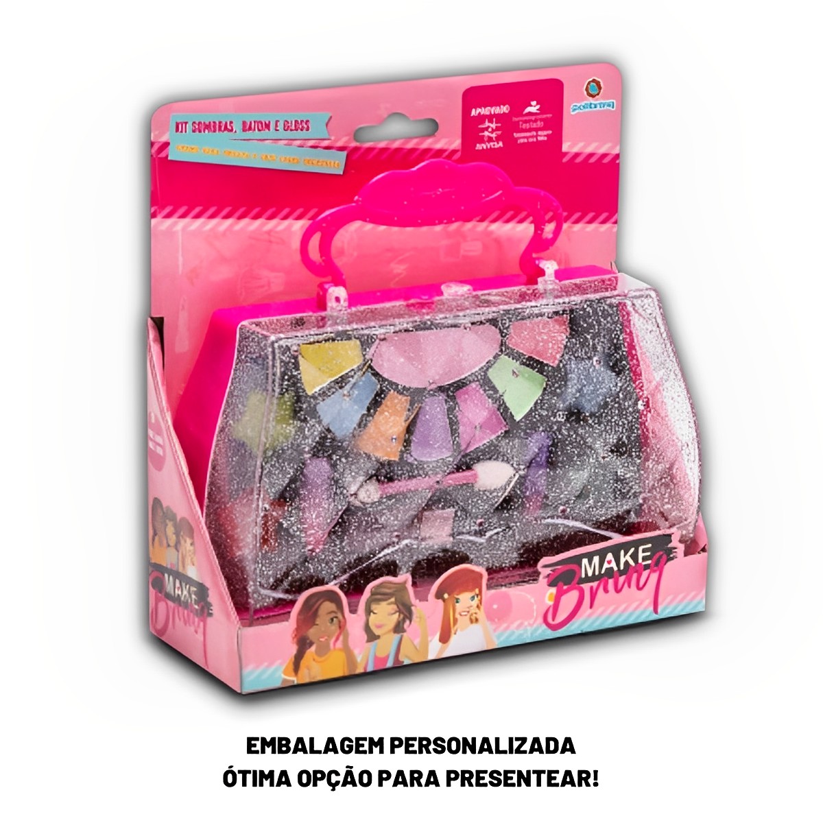 Mini Maleta Kit Maquiagem Infantil Completo com Sombras Batom Gloss Brinquedo Polibrinq - MK06