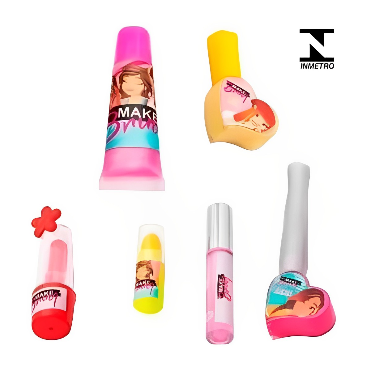 Bolsa Kit de Maquiagem Infantil Brincando de se Maquiar Gloss, Batom, Esmalte, Pincel, Presilhas Rosa Polibrinq - MK03