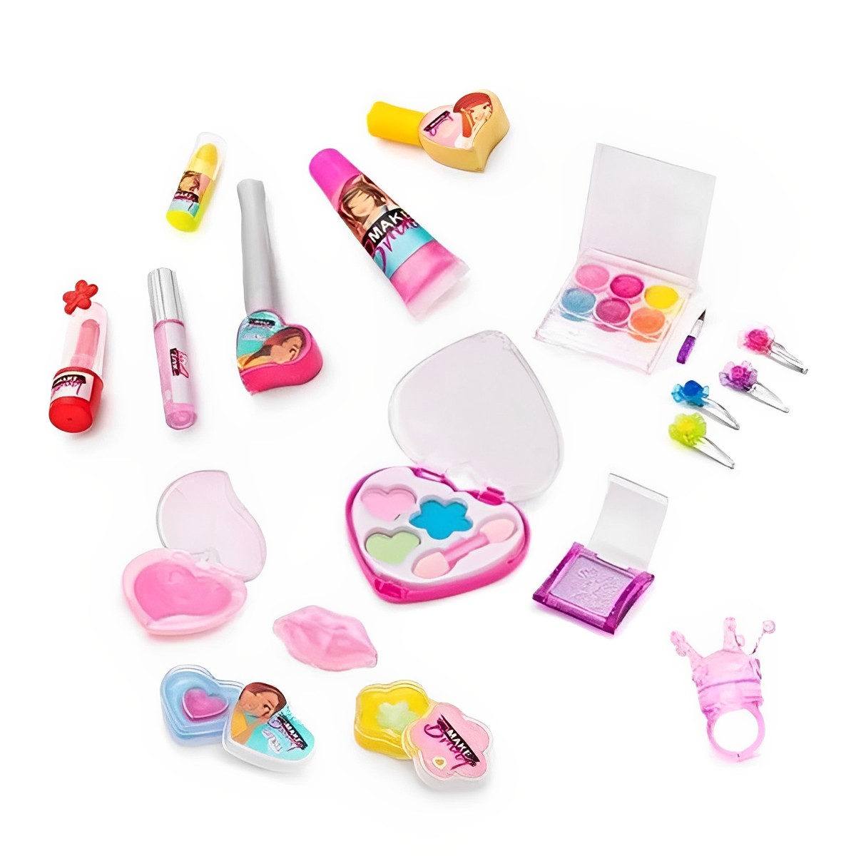 Bolsa Kit de Maquiagem Infantil Brincando de se Maquiar Gloss, Batom, Esmalte, Pincel, Presilhas Rosa Polibrinq - MK03