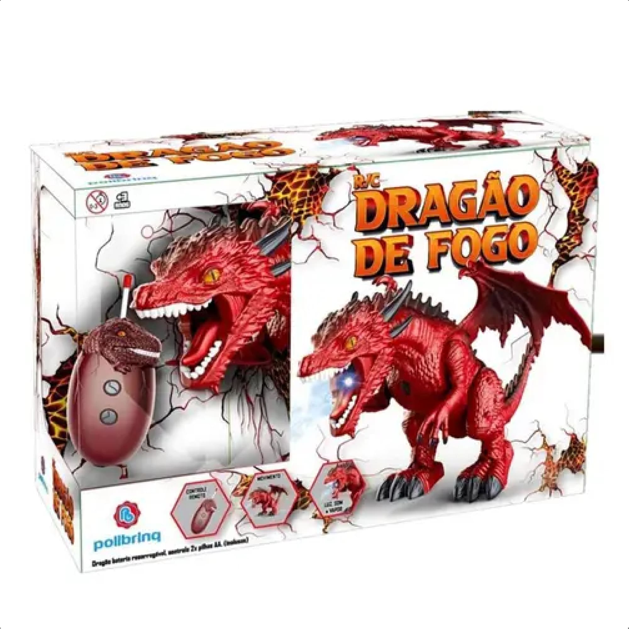 Brinquedo RC Dragão De Fogo Controle Remoto Sopro De Vapor Com Luz +De 4 Anos Polibrinq - DG052