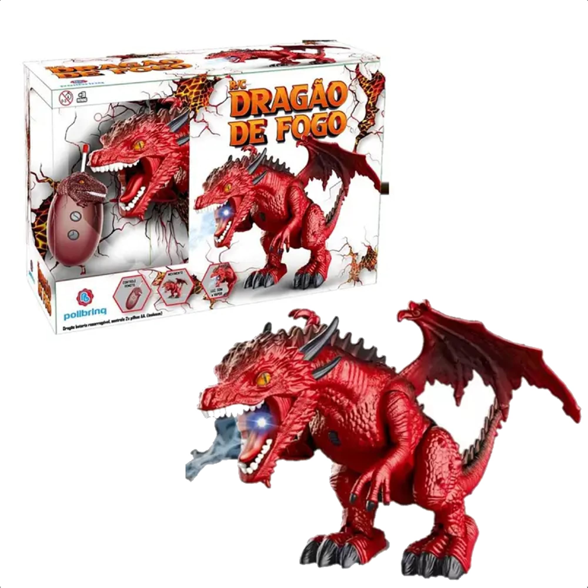 Brinquedo RC Dragão De Fogo Controle Remoto Sopro De Vapor Com Luz +De 4 Anos Polibrinq - DG052