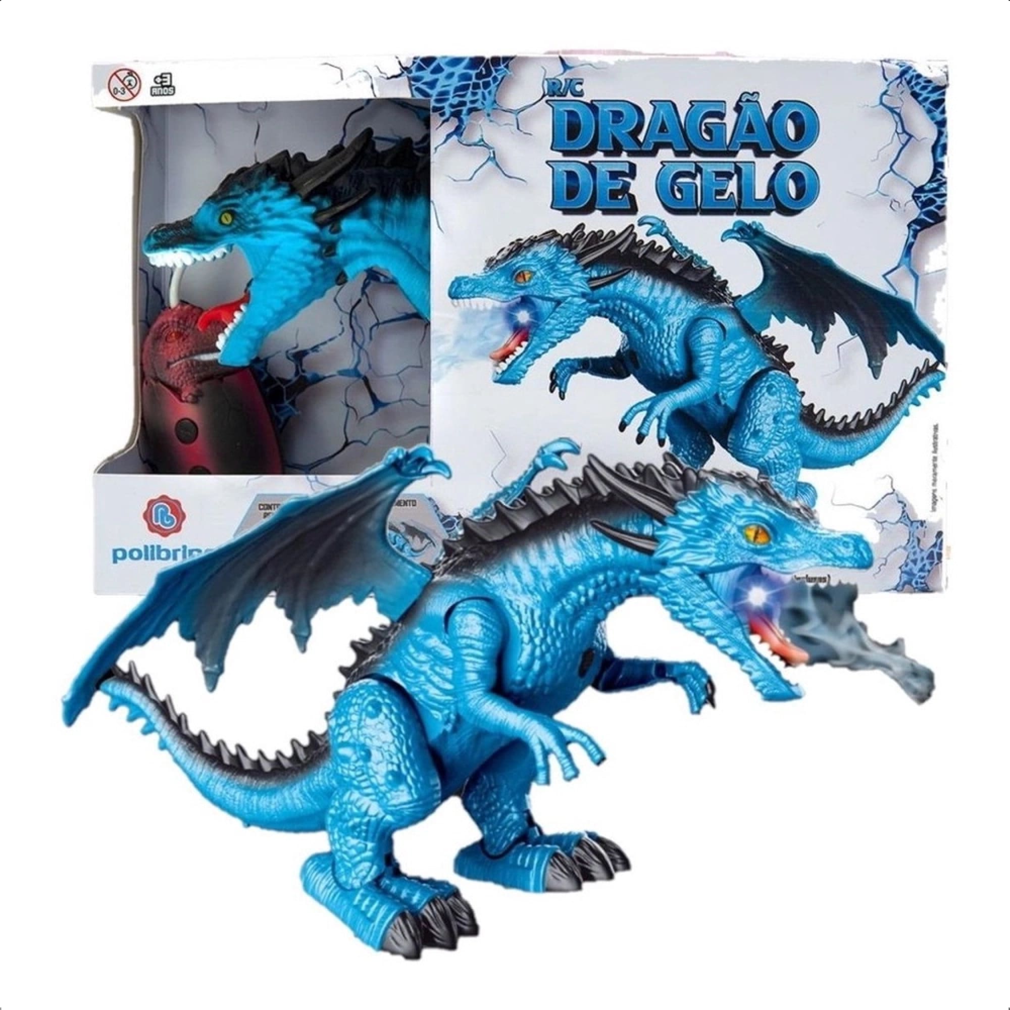 Brinquedo Dragão de Gelo com Controle Remoto Emite Sons Sopro de Vapor +4 Anos Polibrinq - DG053