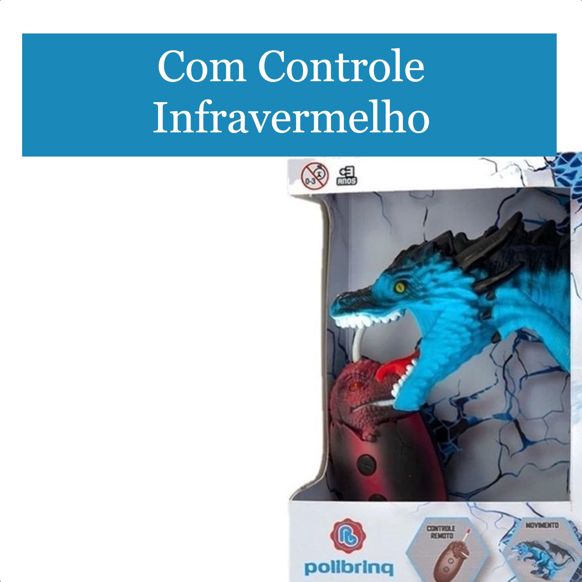Brinquedo Dragão de Gelo com Controle Remoto Emite Sons Sopro de Vapor +4 Anos Polibrinq - DG053