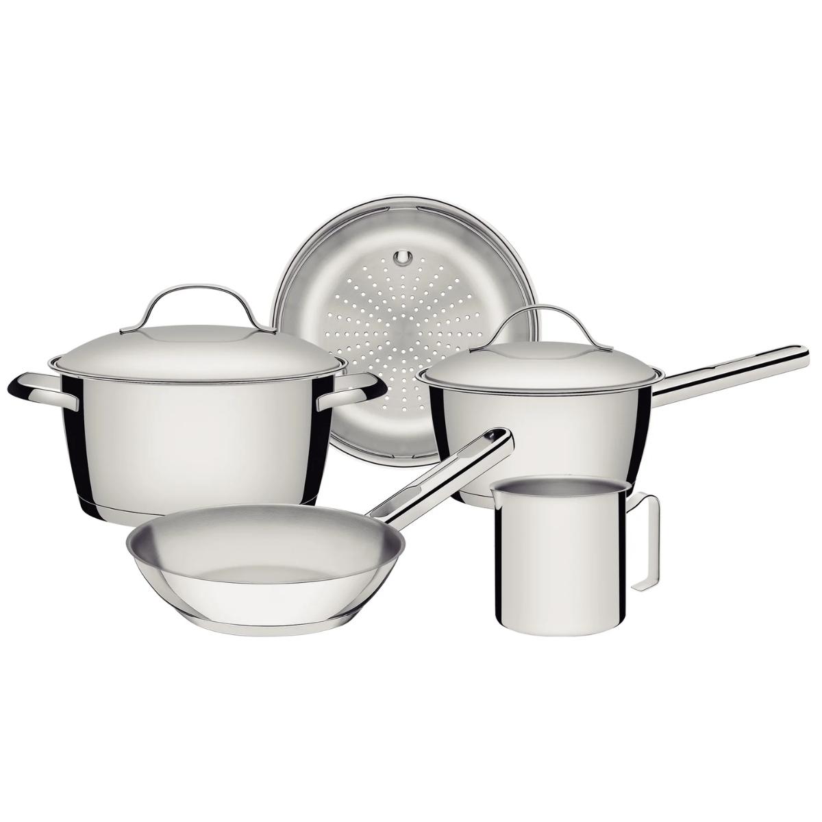 Jogo de Panelas Allegra 5 Peças Aço Inox Fundo Triplo Tampa com Saída de Vapor Tramontina - 65660/280