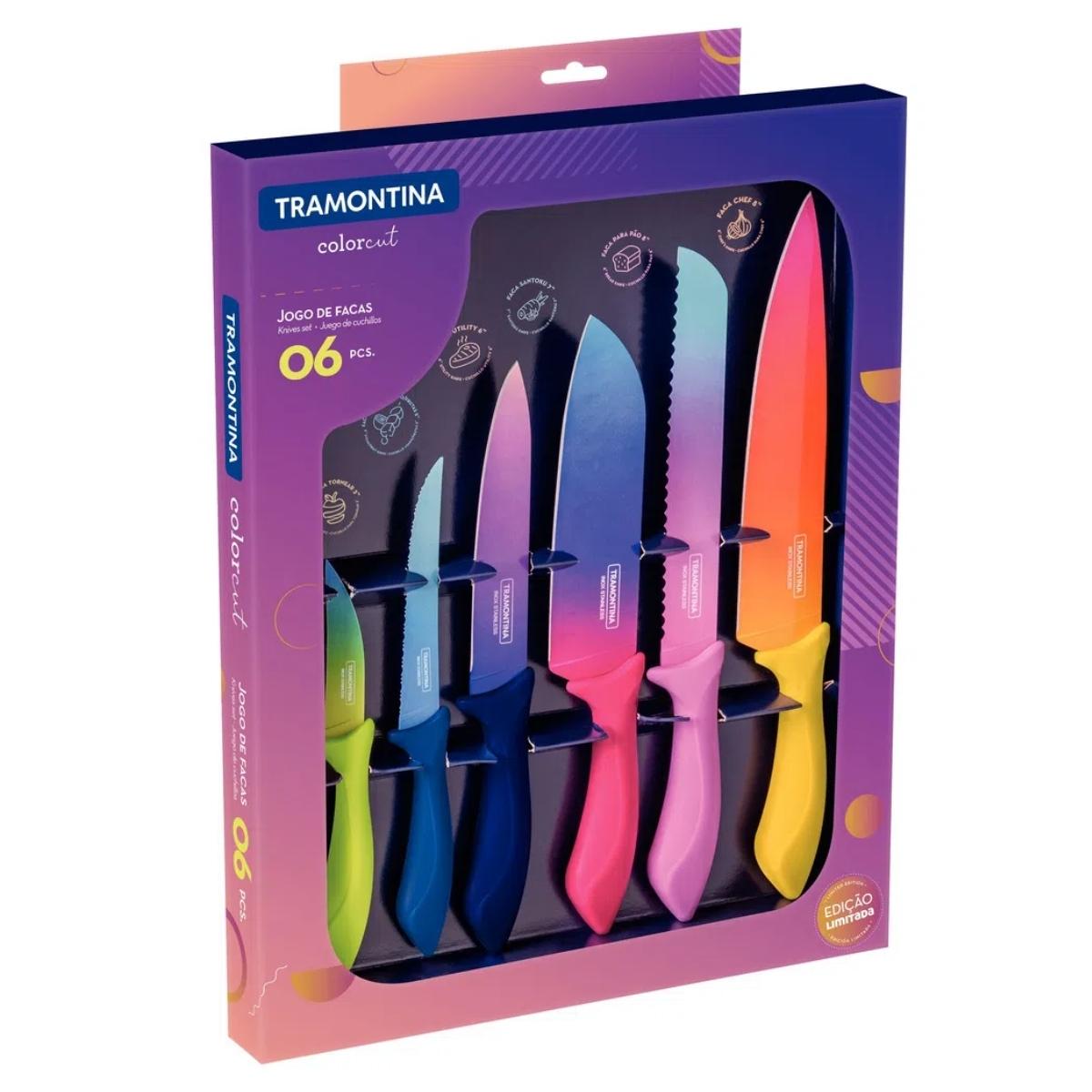 Jogo Facas Tramontina Colorcut com Lâminas Aço Inox Cabos Polipropileno Pintado 6 Peças 23099832
