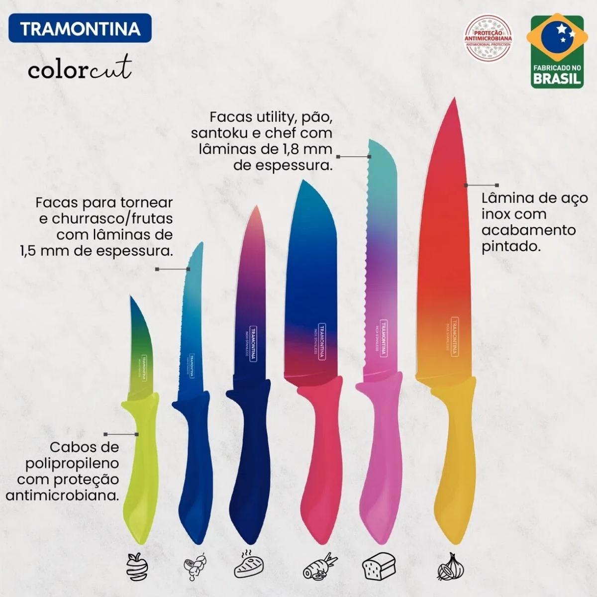 Jogo Facas Tramontina Colorcut com Lâminas Aço Inox Cabos Polipropileno Pintado 6 Peças 23099832