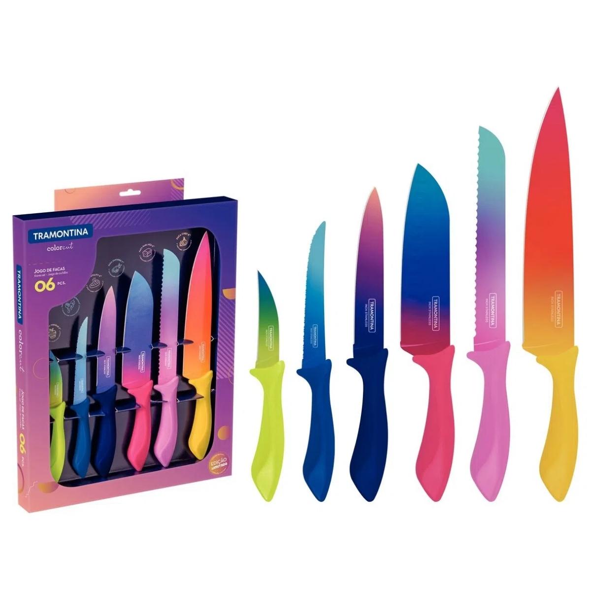 Jogo Facas Tramontina Colorcut com Lâminas Aço Inox Cabos Polipropileno Pintado 6 Peças 23099832