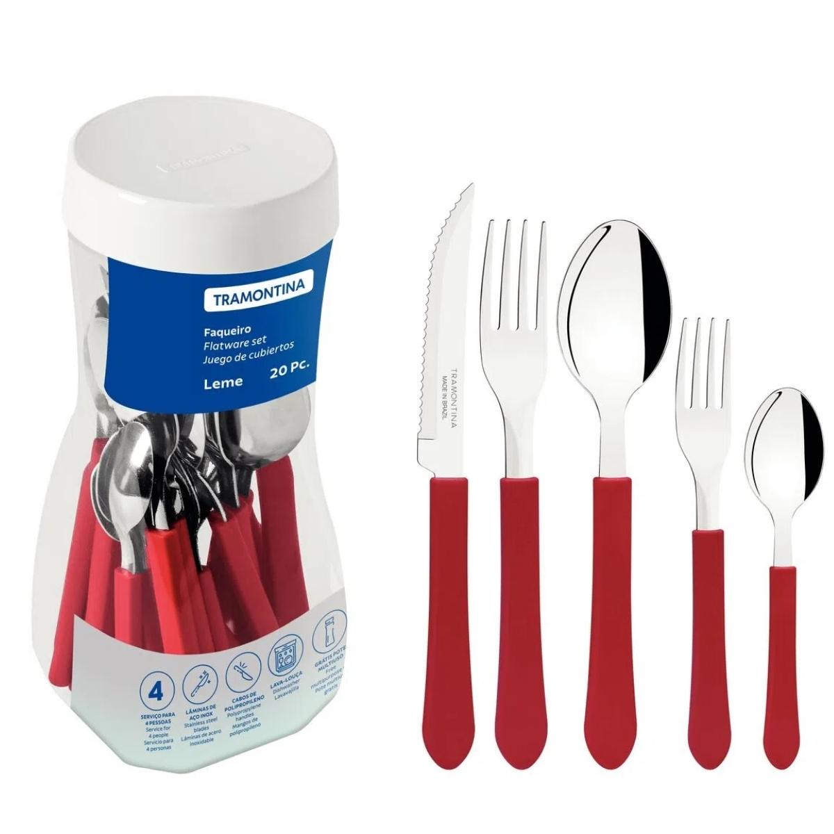 Faqueiro Leme com Lâminas Aço Inox e Cabos de Polipropileno Vermelho 20 Peças Tramontina - 23198718