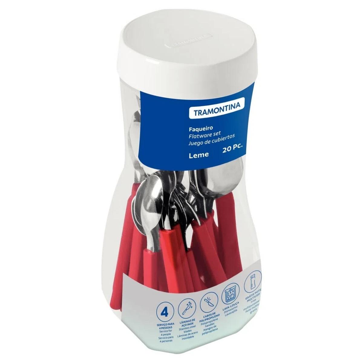 Faqueiro Leme com Lâminas Aço Inox e Cabos de Polipropileno Vermelho 20 Peças Tramontina - 23198718