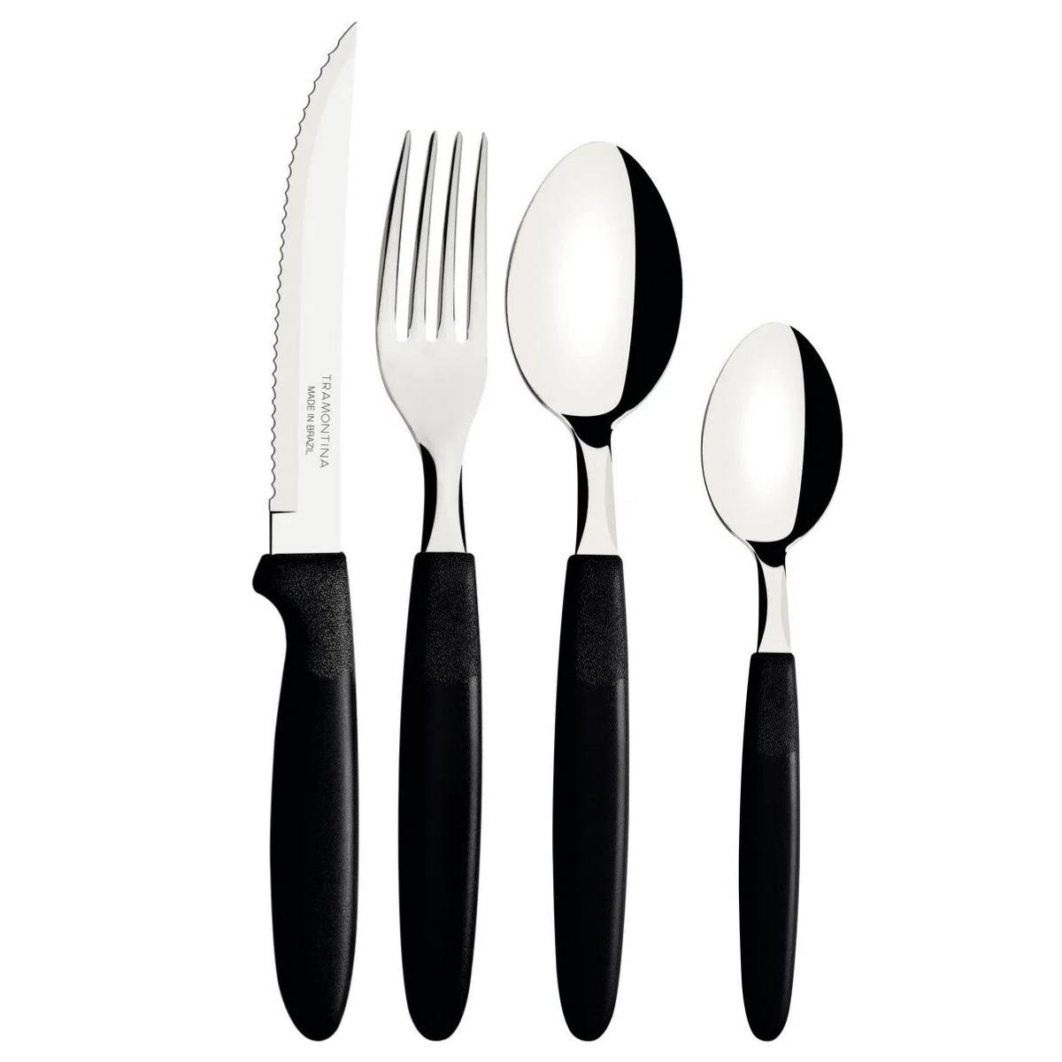 Faqueiro Ipanema Lâminas Aço Inox Cabos de Polipropileno Preto Pote 24 Peças Tramontina - 23399091