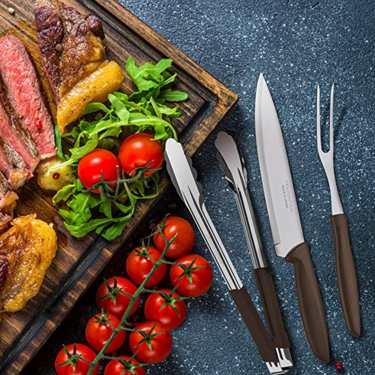Kit Churrasco Tramontina Plenus Lâminas em Aço Inox Cabos de Polipropileno 3 Peças - 23498449