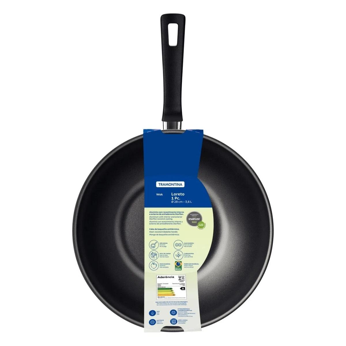 Panela Wok 28cm 3,6L Tramontina Loreto Alumínio Revestimento Antiaderente Starflon Max Grafite 20395028