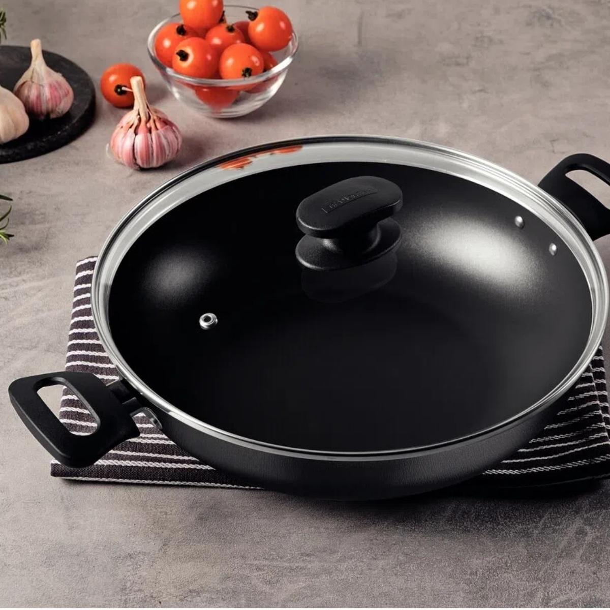 Panela Wok 28cm 3,3L Tramontina Loreto Alumínio Revestimento Antiaderente Starflon Max Grafite