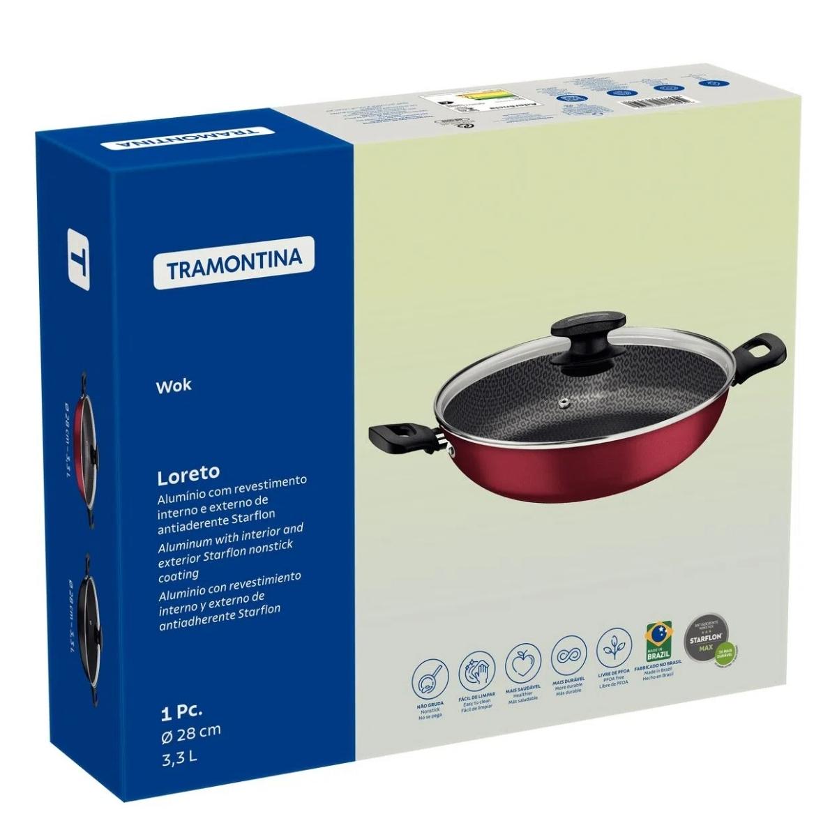 Panela Wok 28cm 3,3L Tramontina Loreto Alumínio Revestimento Antiaderente Starflon Max Grafite