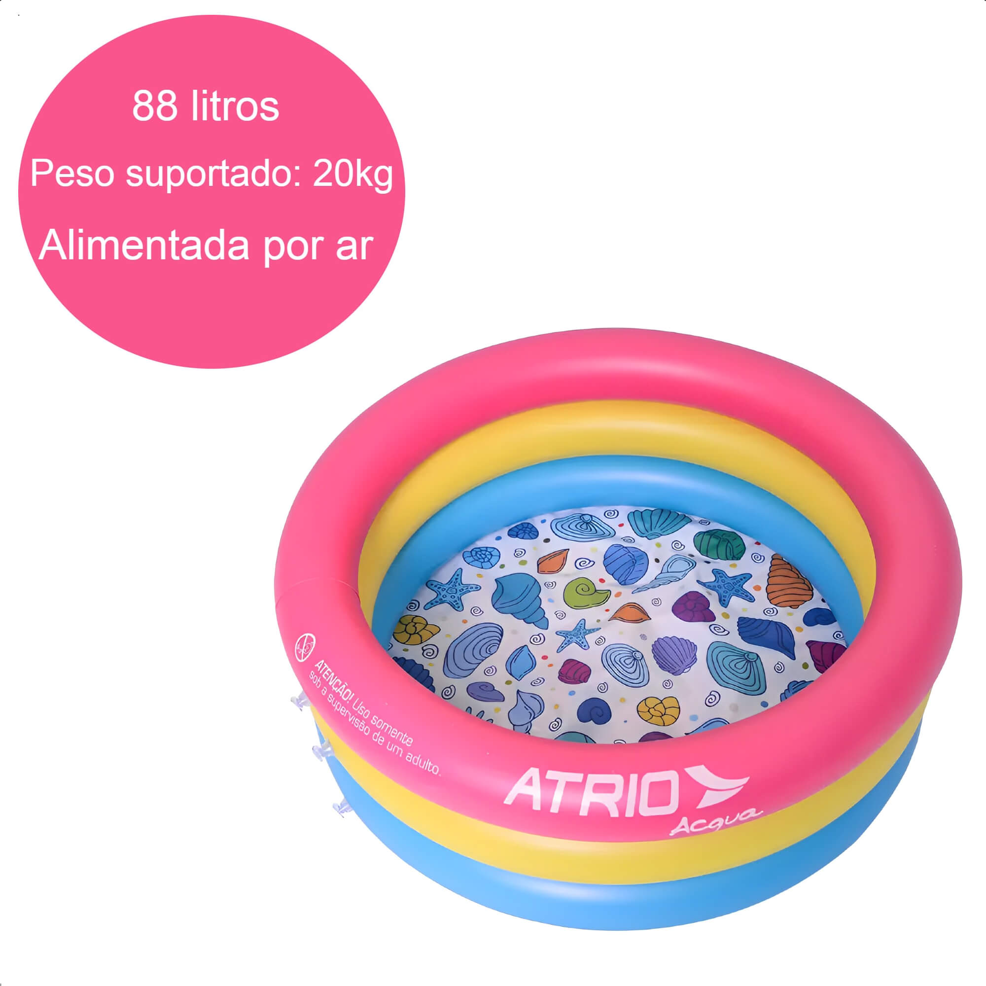 Piscina Inflável Circular PVC P/ Crianças 88L Peso Suporta 20Kg Fácil Montar 3-6 Anos Atrio-ES299