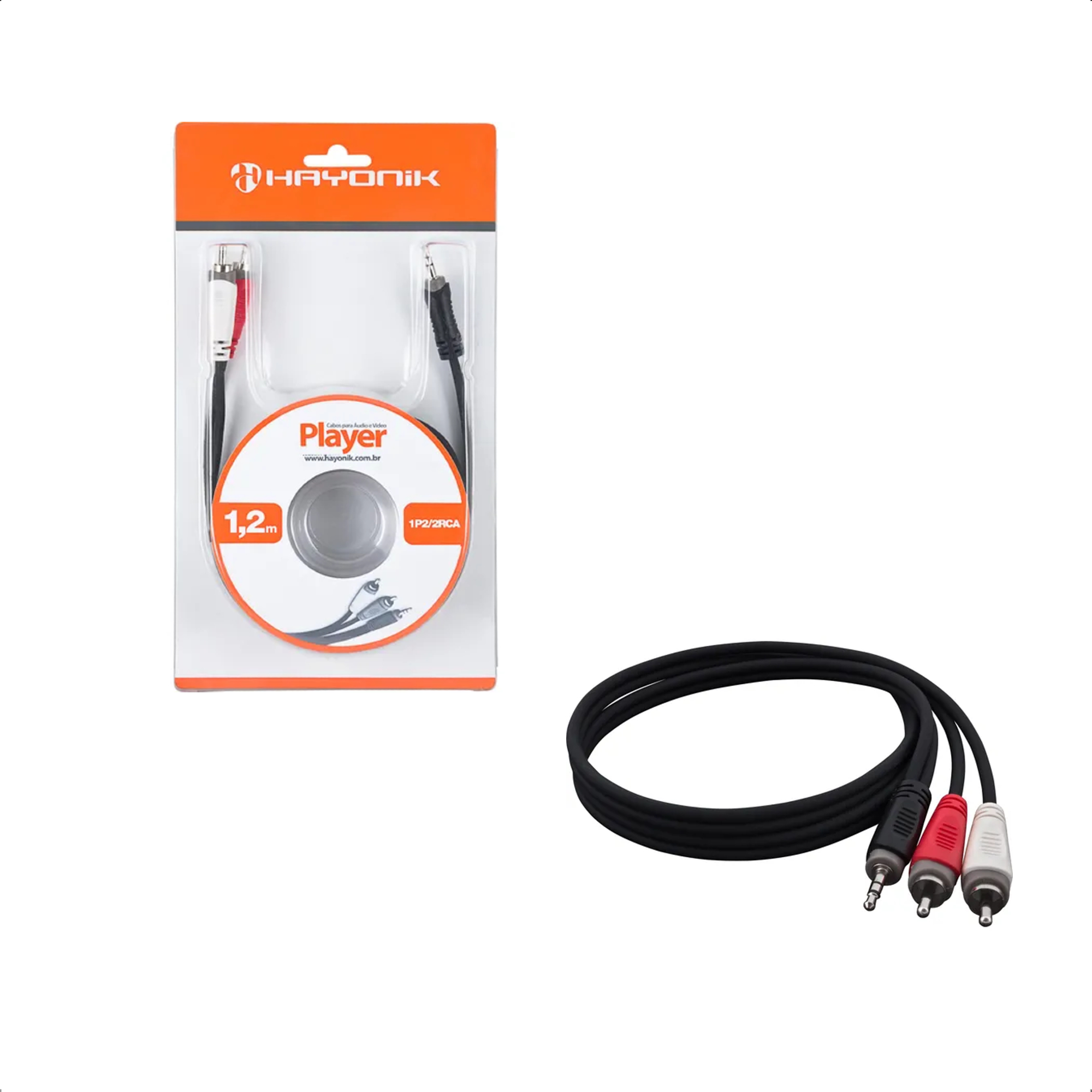 Cabo de Áudio Linha Player P2 x RCA2 1,2 Metros Preto HAYONIK - 0000051221