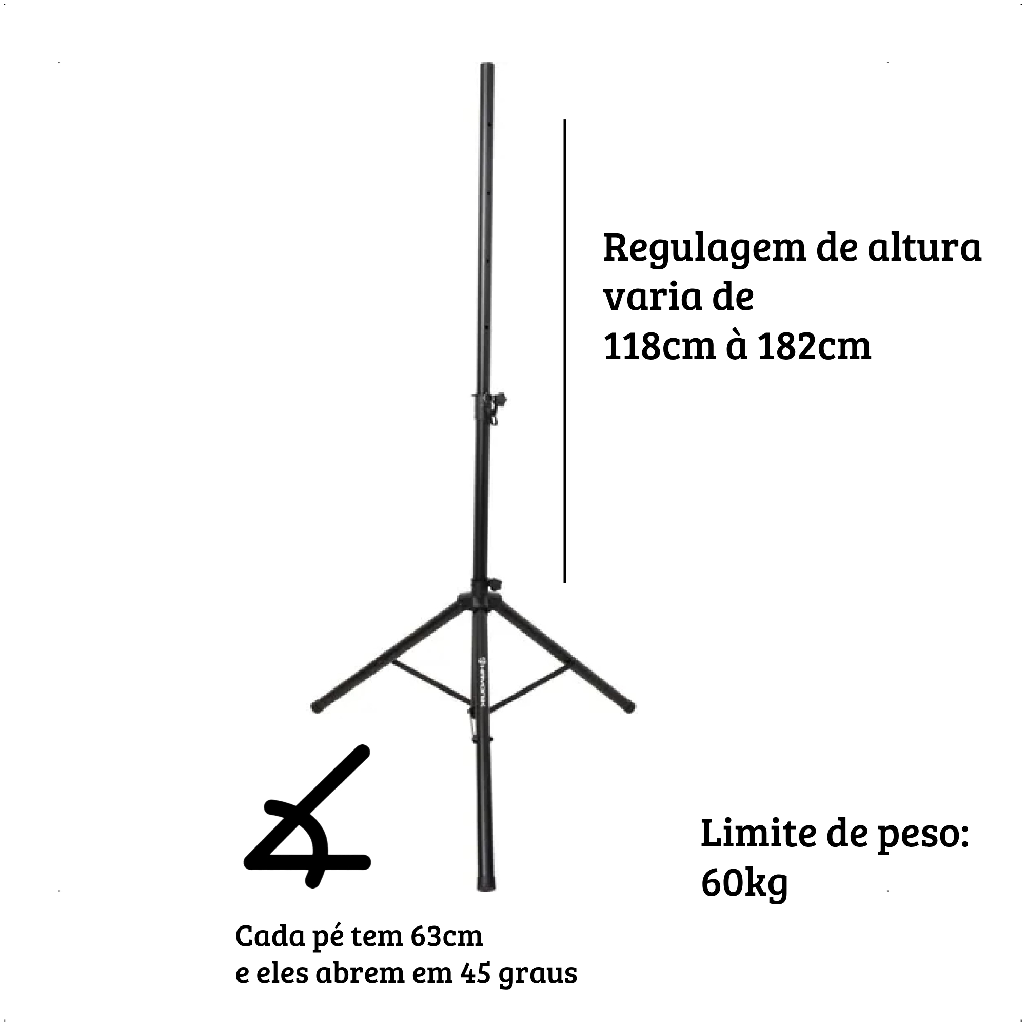 Pedestal p/ Caixa De Som PA110 Aço Altura Ajustável Peso Suportado Até 60Kg Hayonik - 0000077546