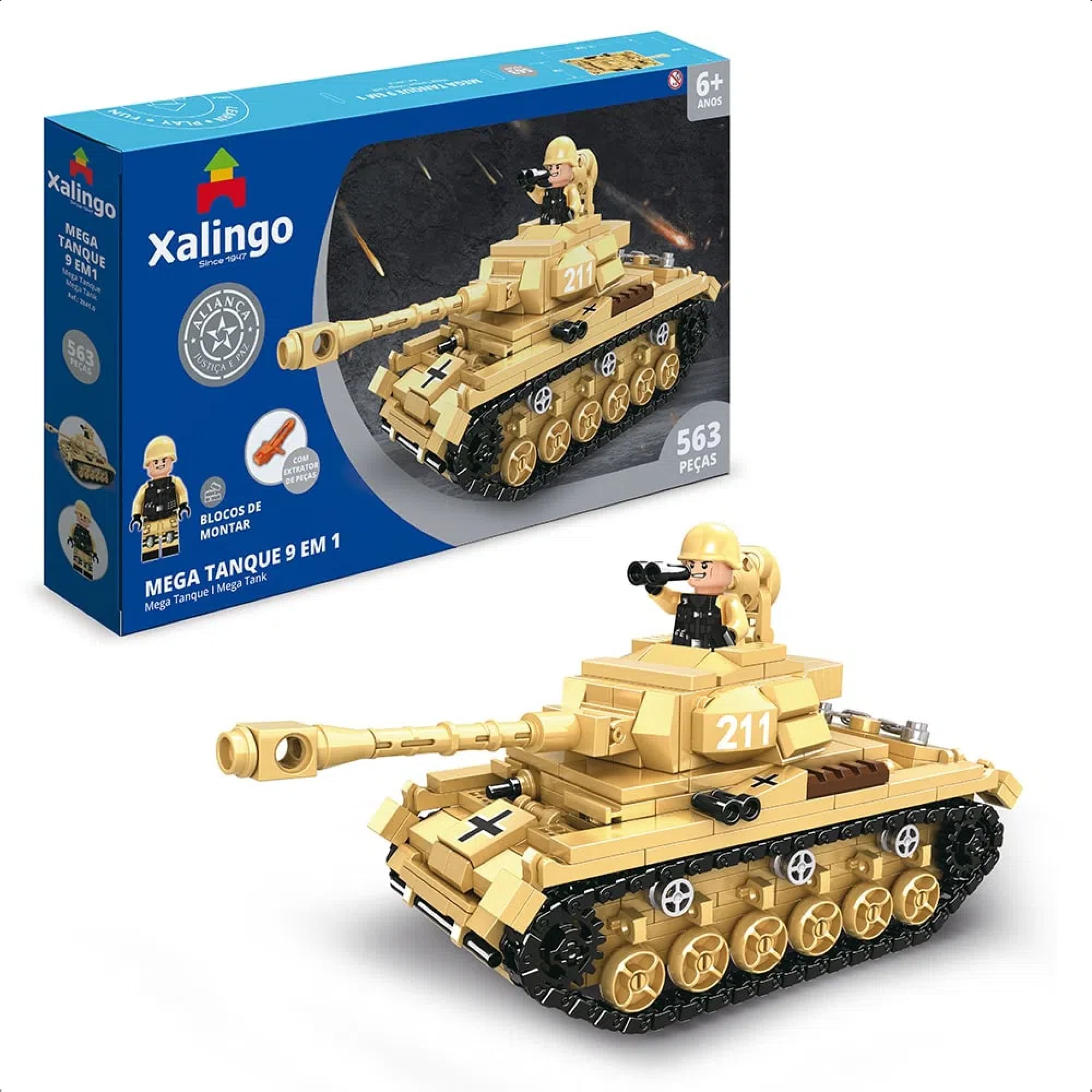 Brinquedo De Encaixe 563 Mega Tanque  +6 Anos Peças Aliança Justiça E Paz 9 EM 1 Xalingo - 28410