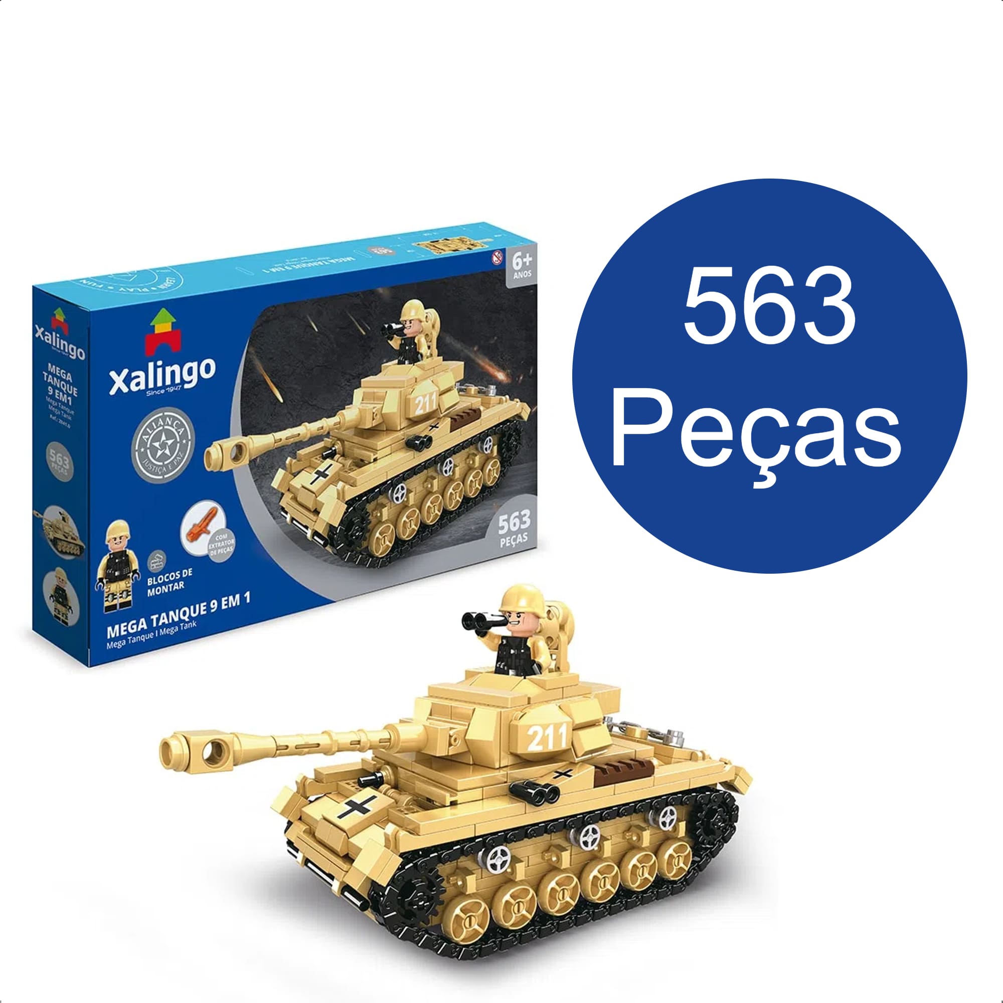 Brinquedo De Encaixe 563 Mega Tanque  +6 Anos Peças Aliança Justiça E Paz 9 EM 1 Xalingo - 28410