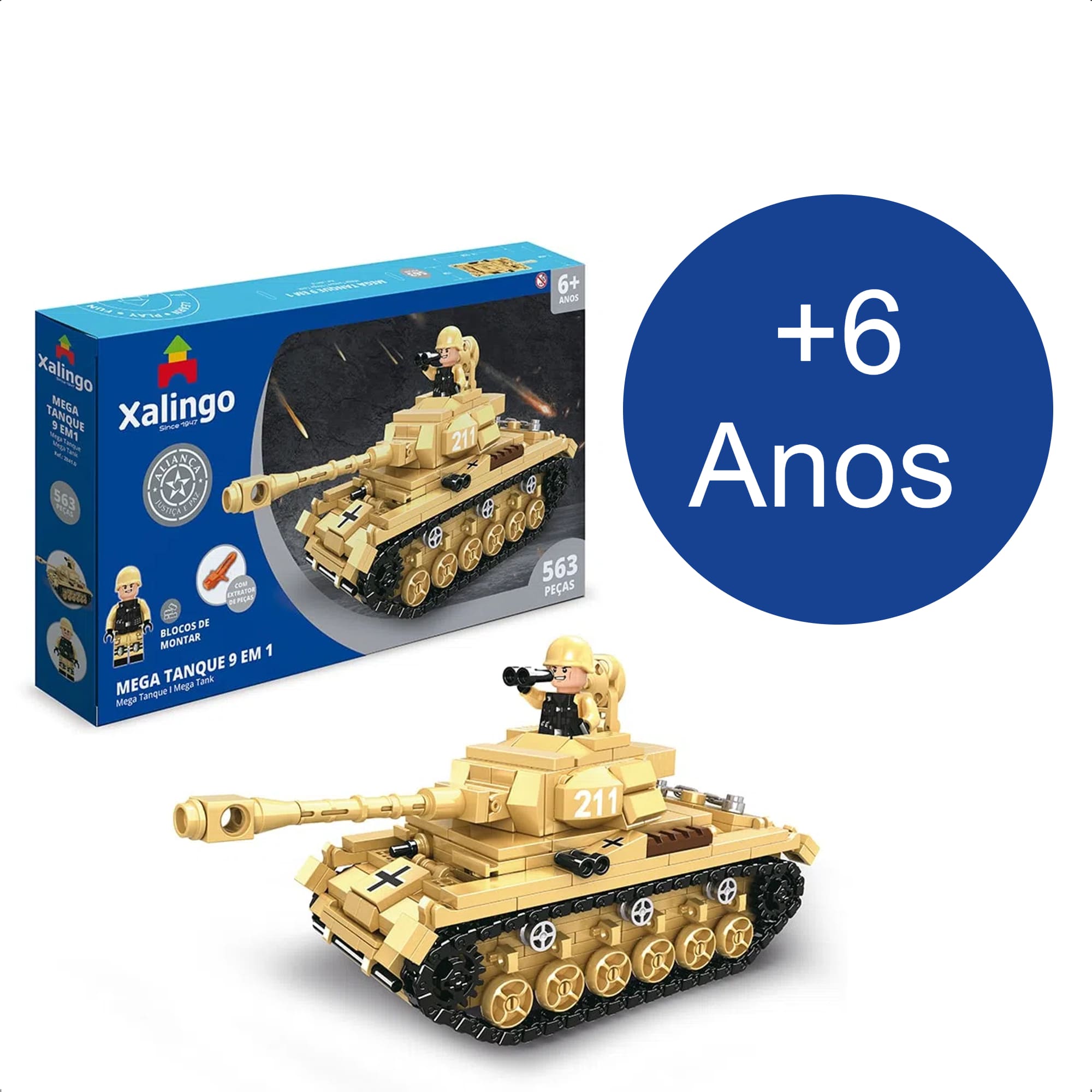 Brinquedo De Encaixe 563 Mega Tanque  +6 Anos Peças Aliança Justiça E Paz 9 EM 1 Xalingo - 28410