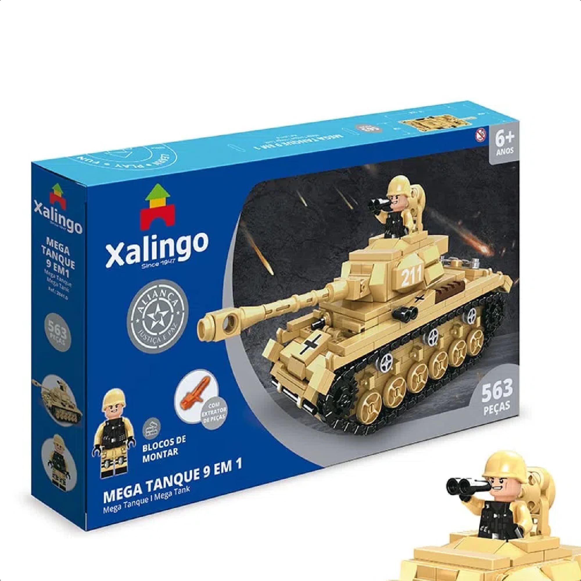 Brinquedo De Encaixe 563 Mega Tanque  +6 Anos Peças Aliança Justiça E Paz 9 EM 1 Xalingo - 28410