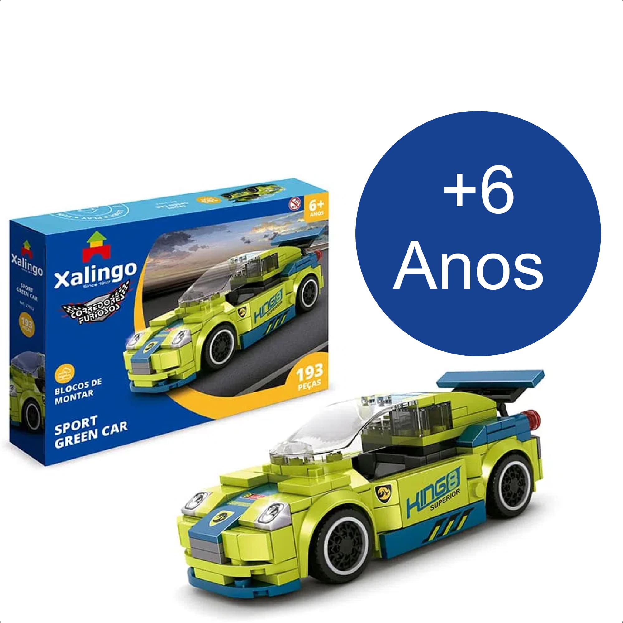 Brinquedo De Encaixe Corredores Furiosos Sport Green Car 193 Peças +6 Anos Xalingo - 27932