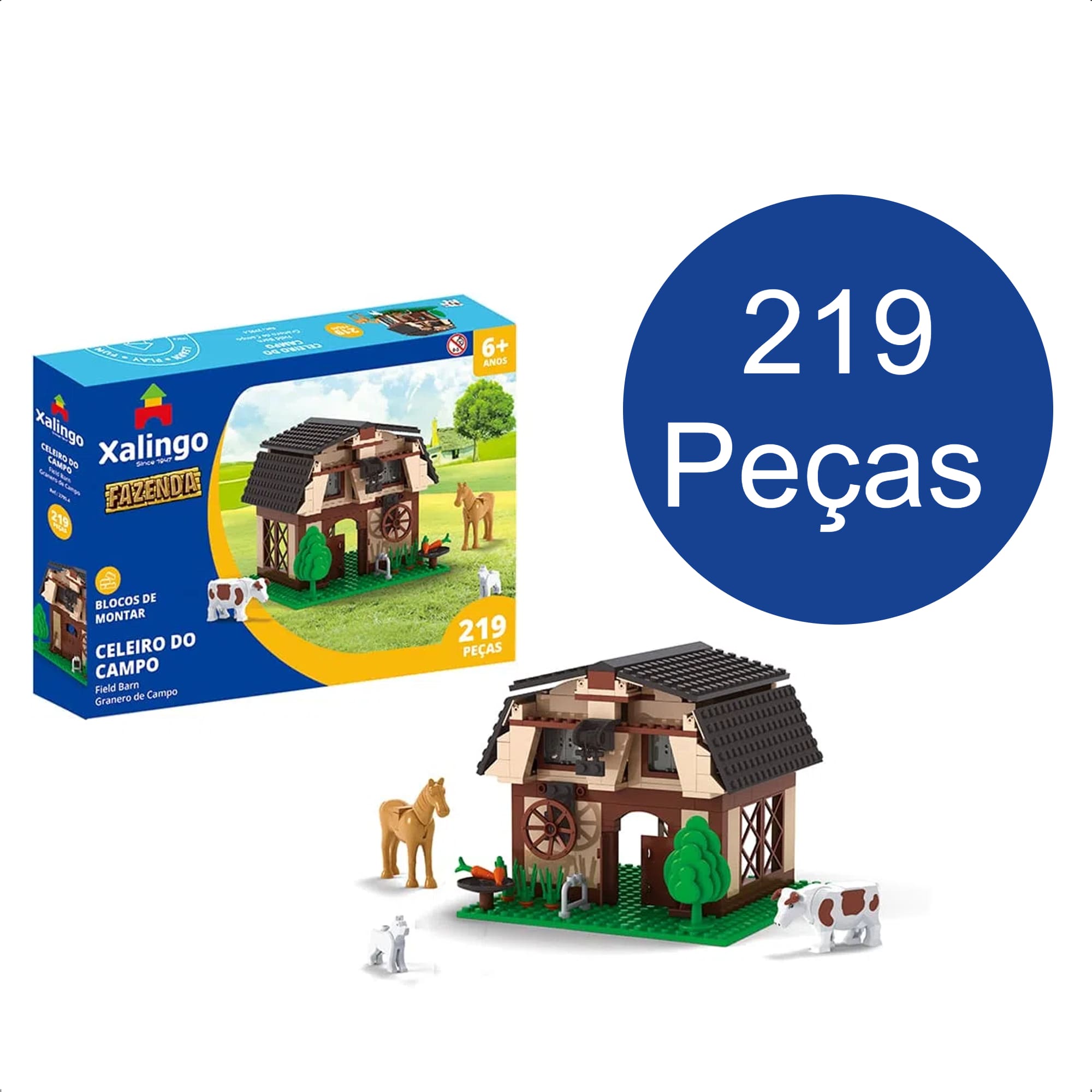 Brinquedo De Encaixe Fazenda Celeiro Do Campo 219 Peças Coordenação Motora +6 Anos Xalingo 27954