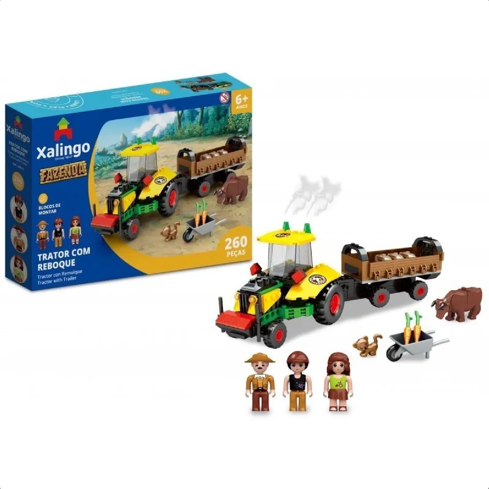 Brinquedo De Encaixe Fazenda Trator Reboque 260 Peças Coordenação Motora +6 Anos Xalingo 27965