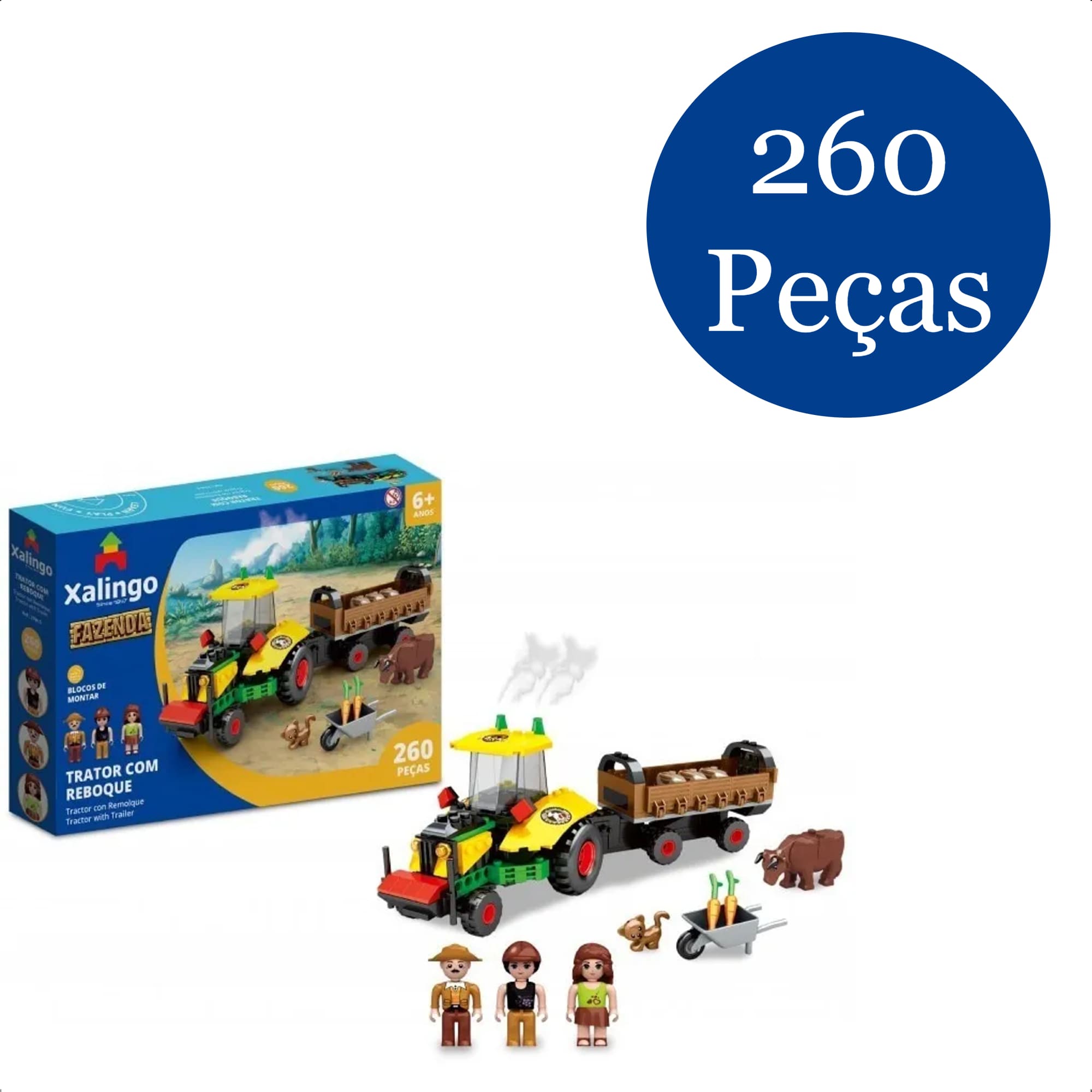 Brinquedo De Encaixe Fazenda Trator Reboque 260 Peças Coordenação Motora +6 Anos Xalingo 27965
