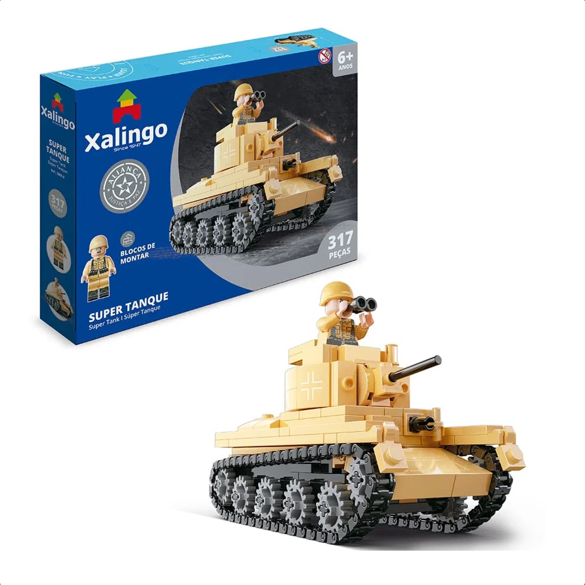 Brinquedo De Encaixe Aliança Justiça E Paz Super Tanque 317 Pçs +6 Anos Xalingo 28098