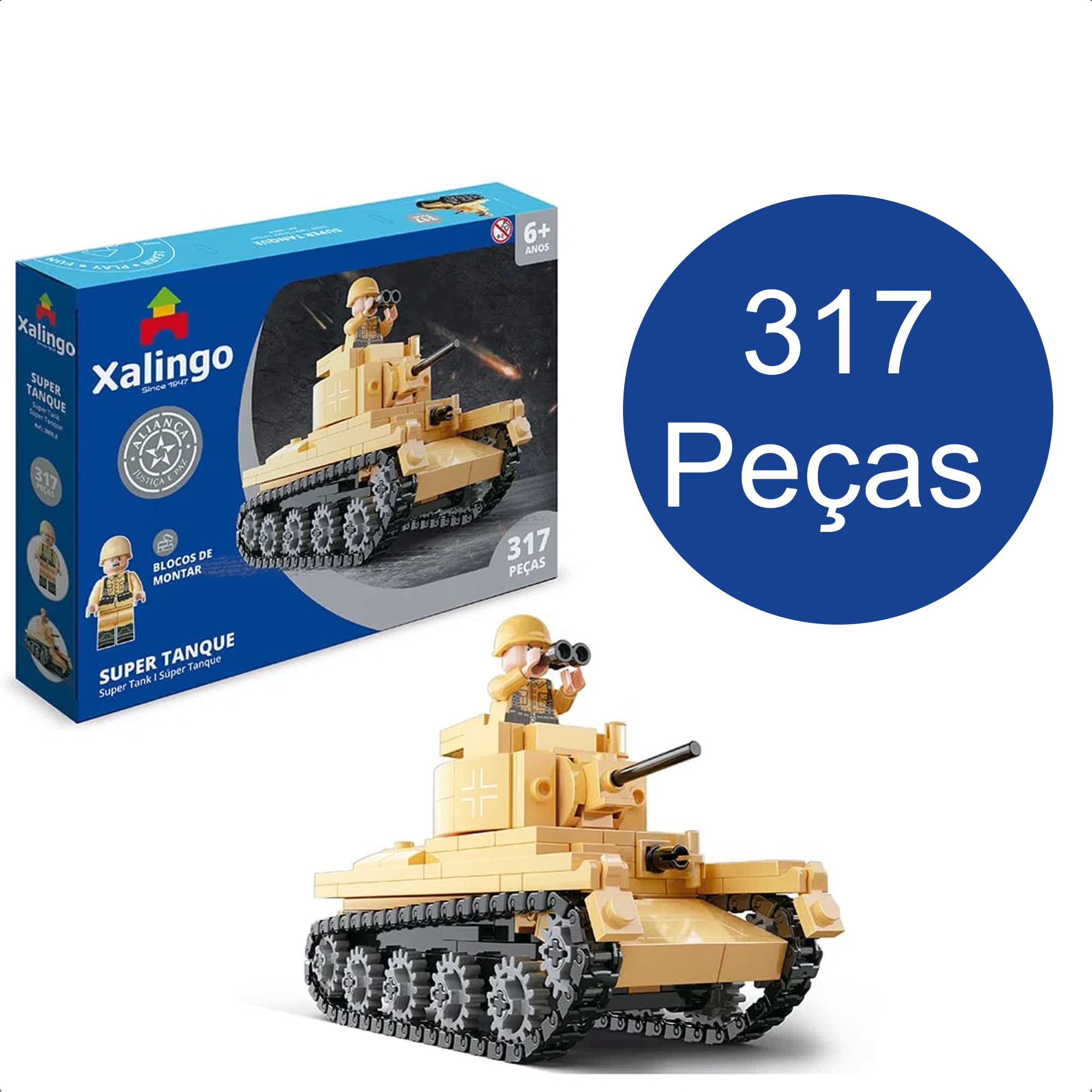 Brinquedo De Encaixe Aliança Justiça E Paz Super Tanque 317 Pçs +6 Anos Xalingo 28098