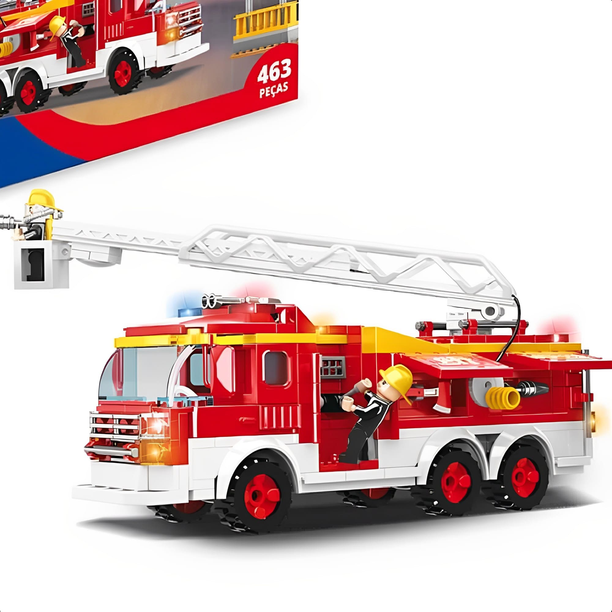 Brinquedo De Encaixe Bombeiros Mega Caminhão 463 Peças Leves E Resistentes +6 Anos Xalingo - 28143