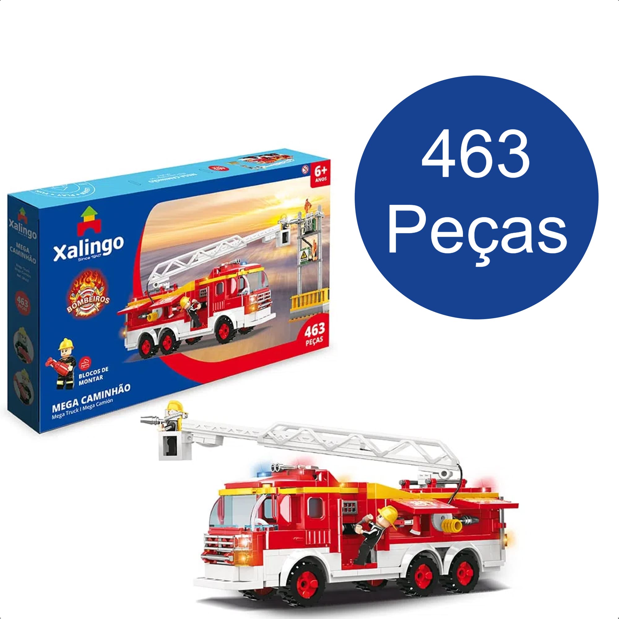 Brinquedo De Encaixe Bombeiros Mega Caminhão 463 Peças Leves E Resistentes +6 Anos Xalingo - 28143