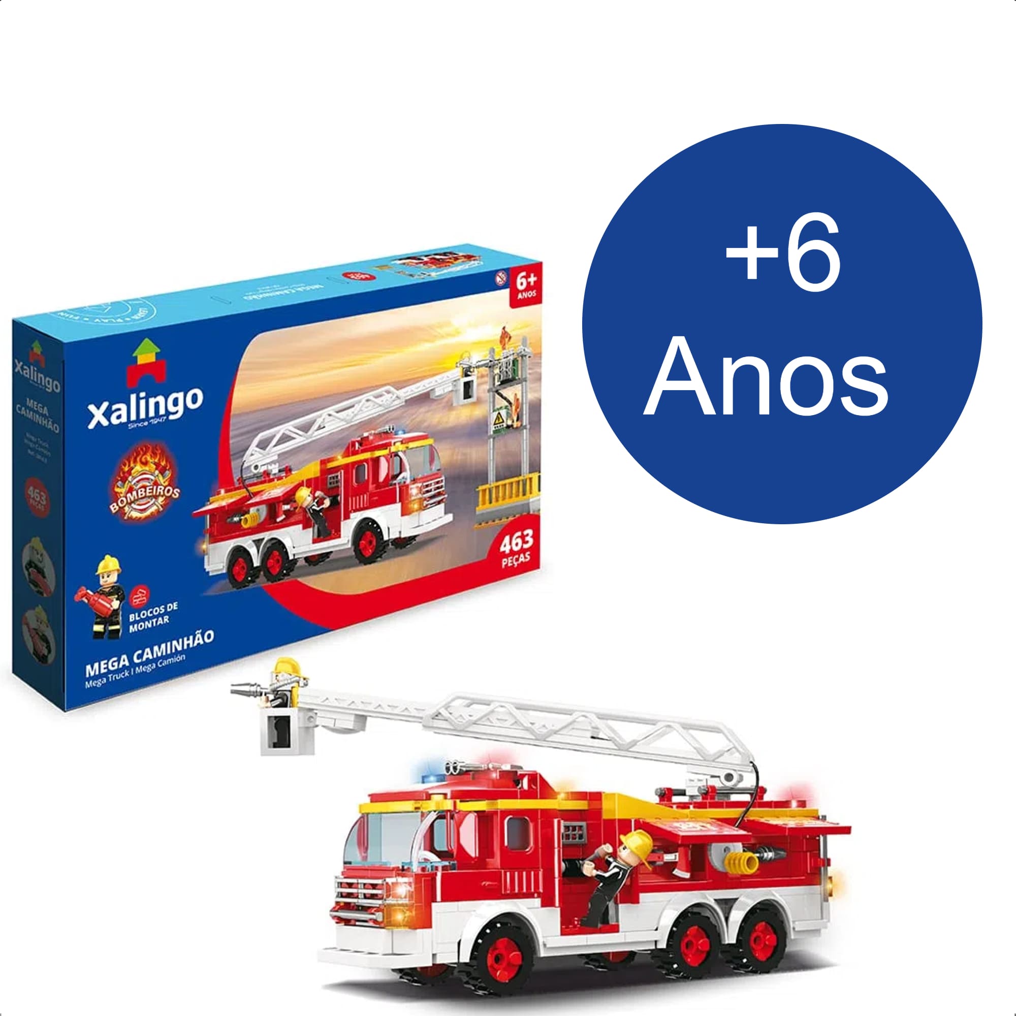 Brinquedo De Encaixe Bombeiros Mega Caminhão 463 Peças Leves E Resistentes +6 Anos Xalingo - 28143