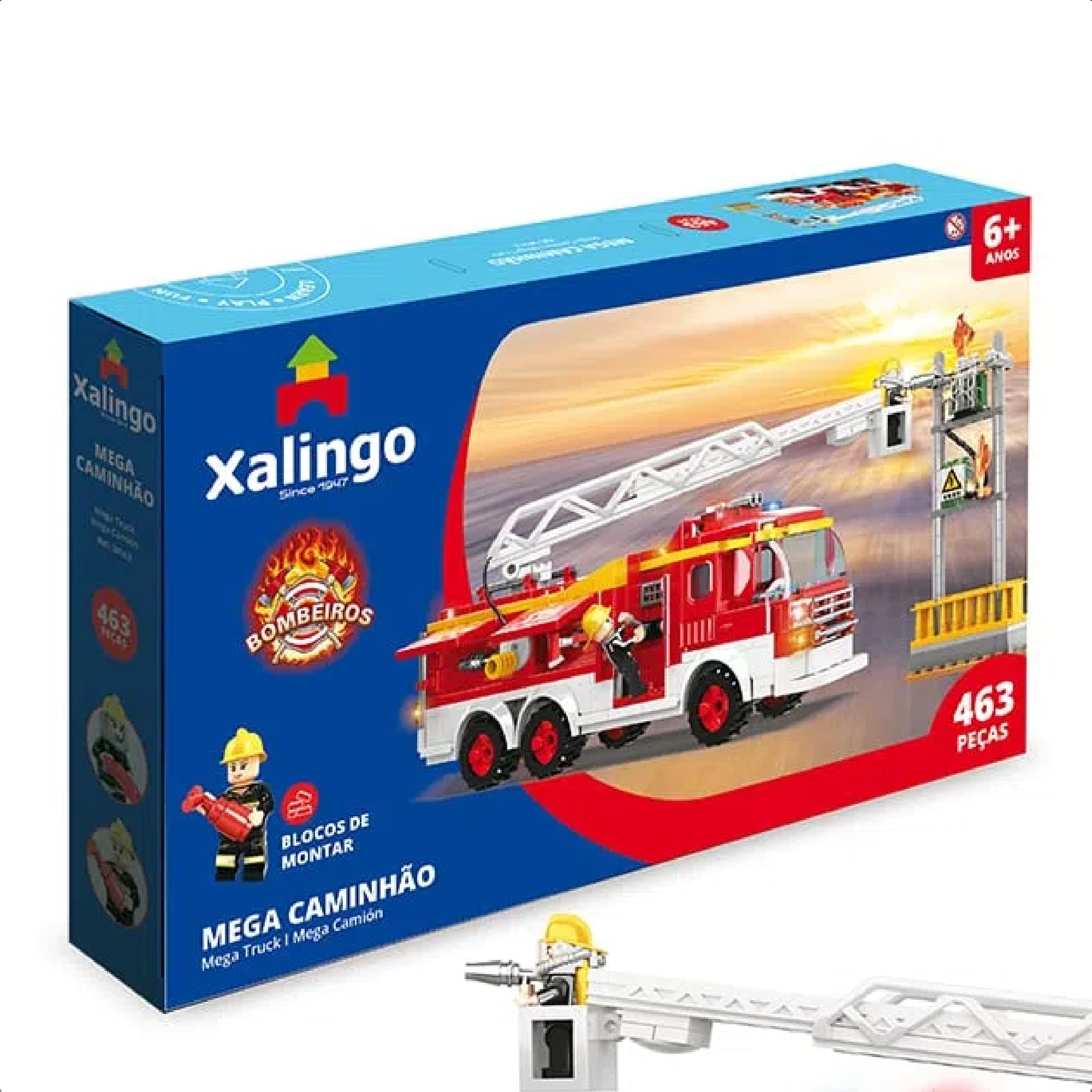 Brinquedo De Encaixe Bombeiros Mega Caminhão 463 Peças Leves E Resistentes +6 Anos Xalingo - 28143