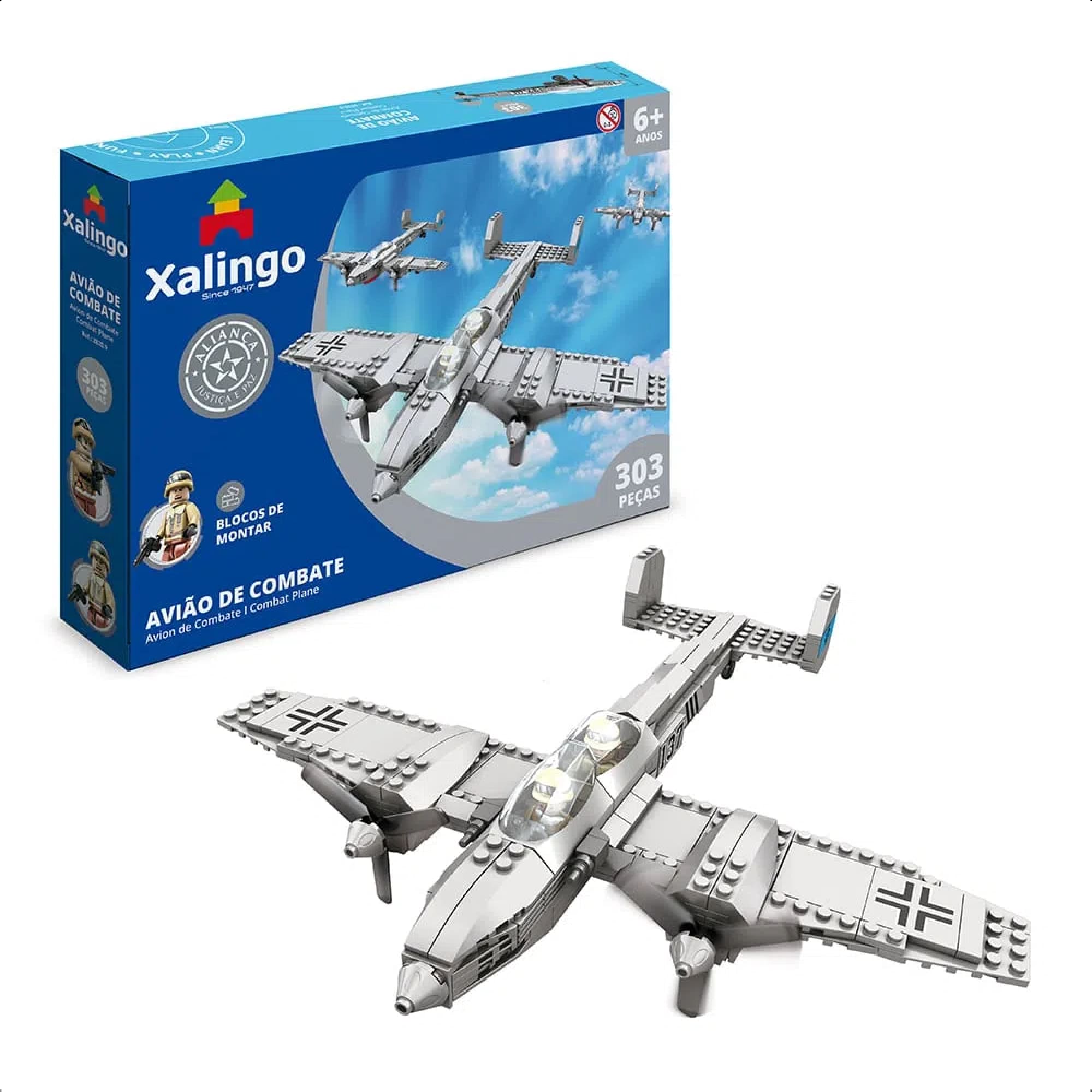 Brinquedo de Encaixe Aliança Justiça e Paz Avião de Combate 303 Peças Leves +6 Anos Xalingo - 28209