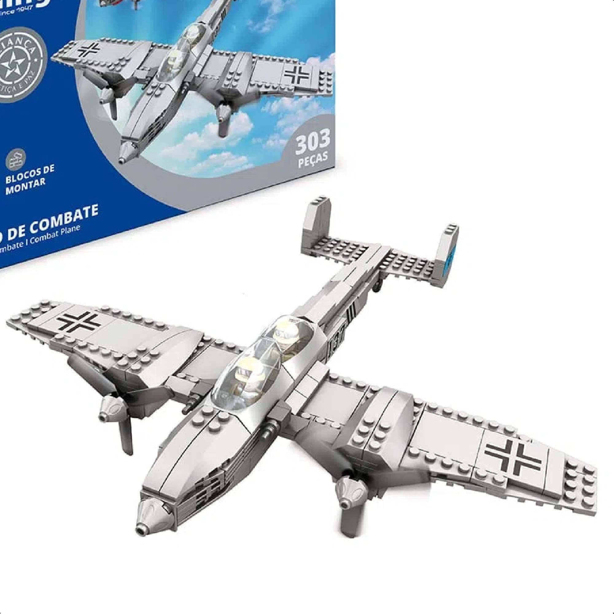 Brinquedo de Encaixe Aliança Justiça e Paz Avião de Combate 303 Peças Leves +6 Anos Xalingo - 28209