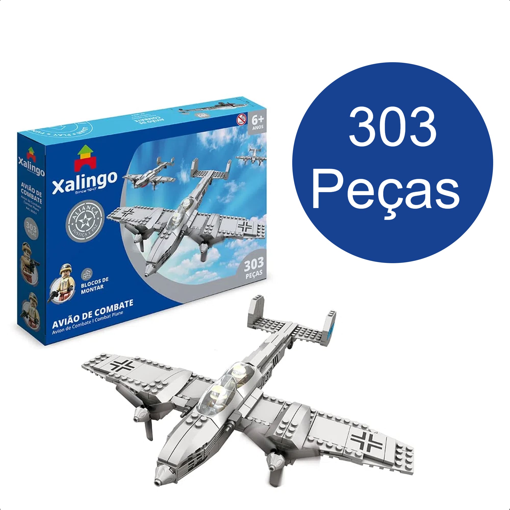 Brinquedo de Encaixe Aliança Justiça e Paz Avião de Combate 303 Peças Leves +6 Anos Xalingo - 28209