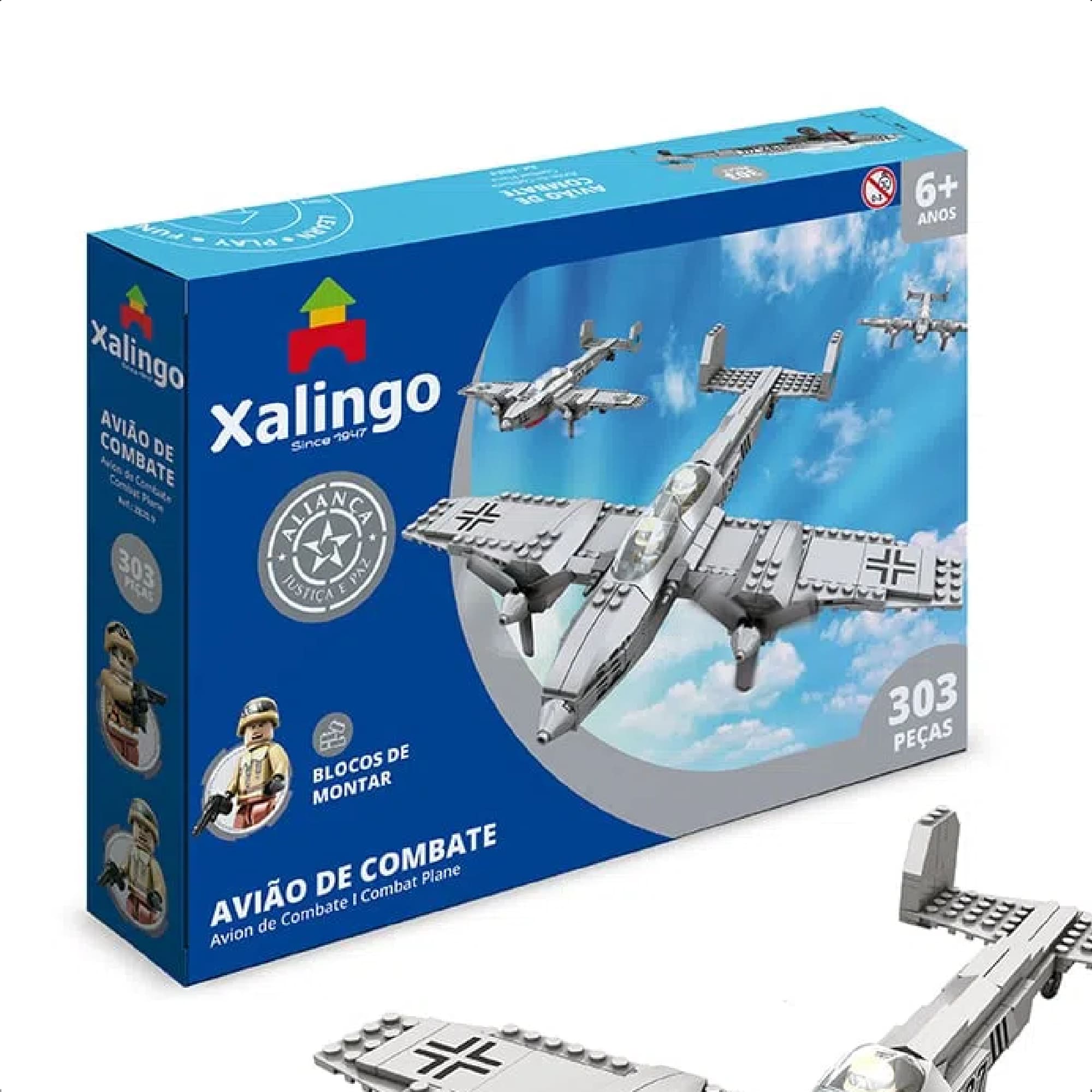 Brinquedo de Encaixe Aliança Justiça e Paz Avião de Combate 303 Peças Leves +6 Anos Xalingo - 28209