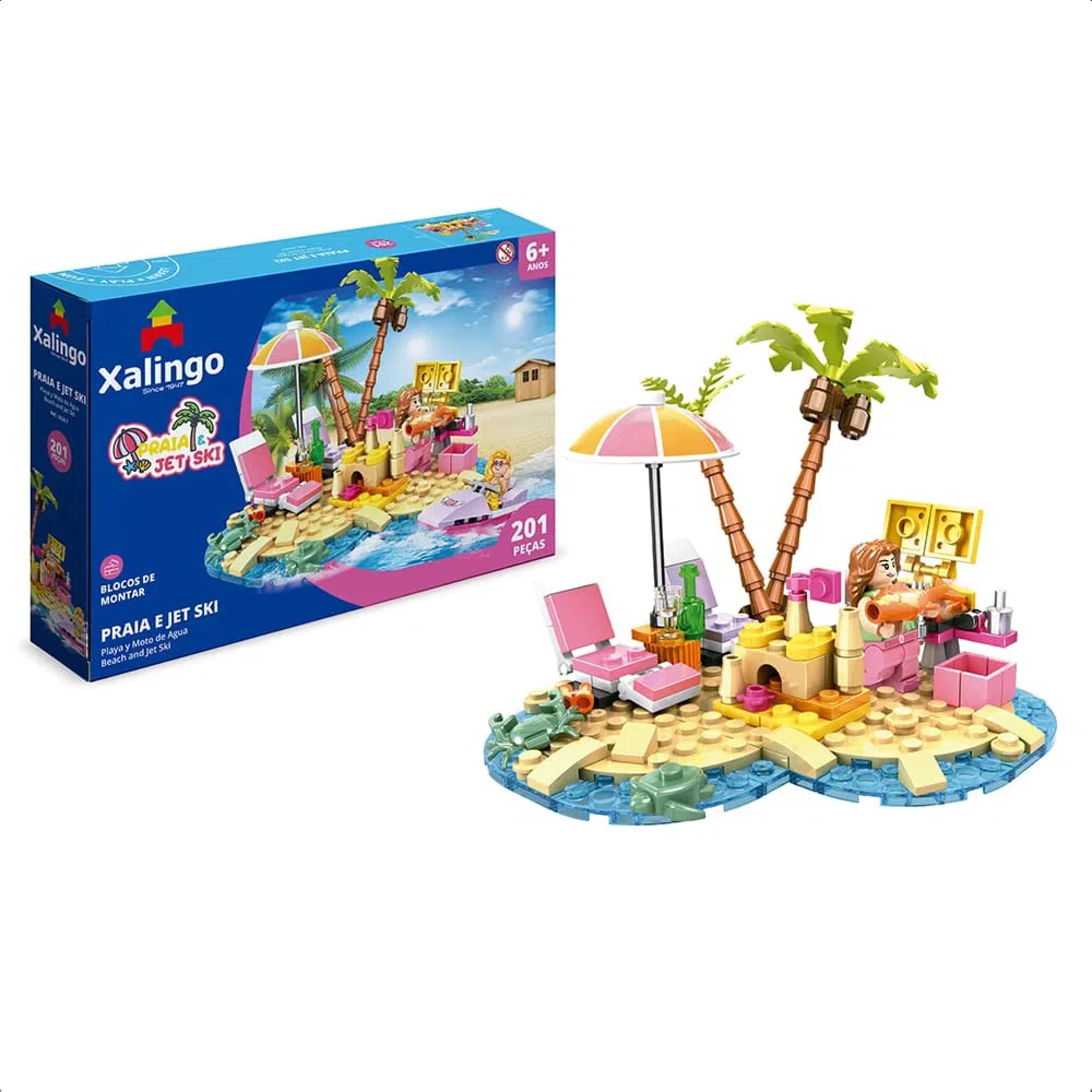 Brinquedo Encaixe Mundo Encantado Praia E Jetski 201 Pçs Coordenação Motora +6 Anos Xalingo 28287
