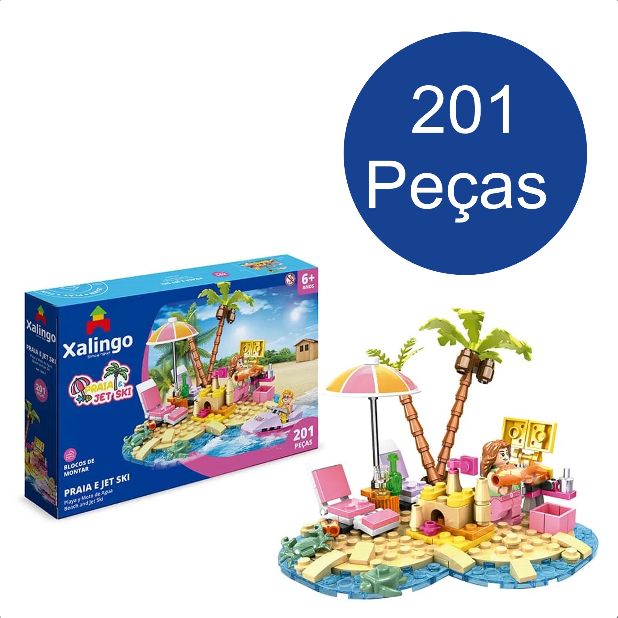 Brinquedo Encaixe Mundo Encantado Praia E Jetski 201 Pçs Coordenação Motora +6 Anos Xalingo 28287