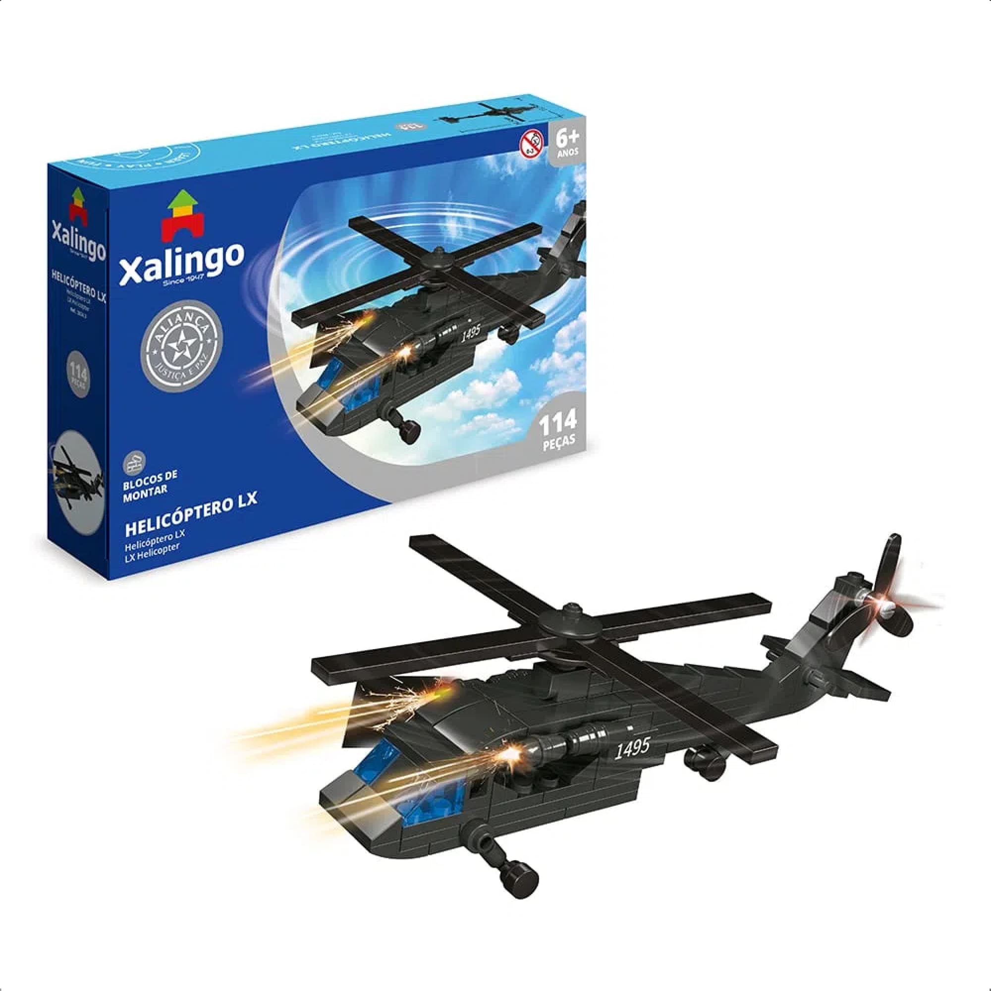 Brinquedo De Encaixe Aliança Justiça e Paz Helicóptero LX 114 Pçs +6 Anos Xalingo 28243