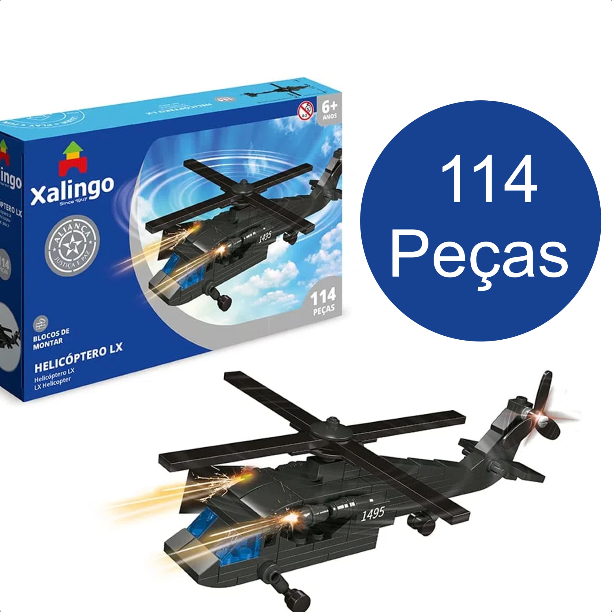 Brinquedo De Encaixe Aliança Justiça e Paz Helicóptero LX 114 Pçs +6 Anos Xalingo 28243