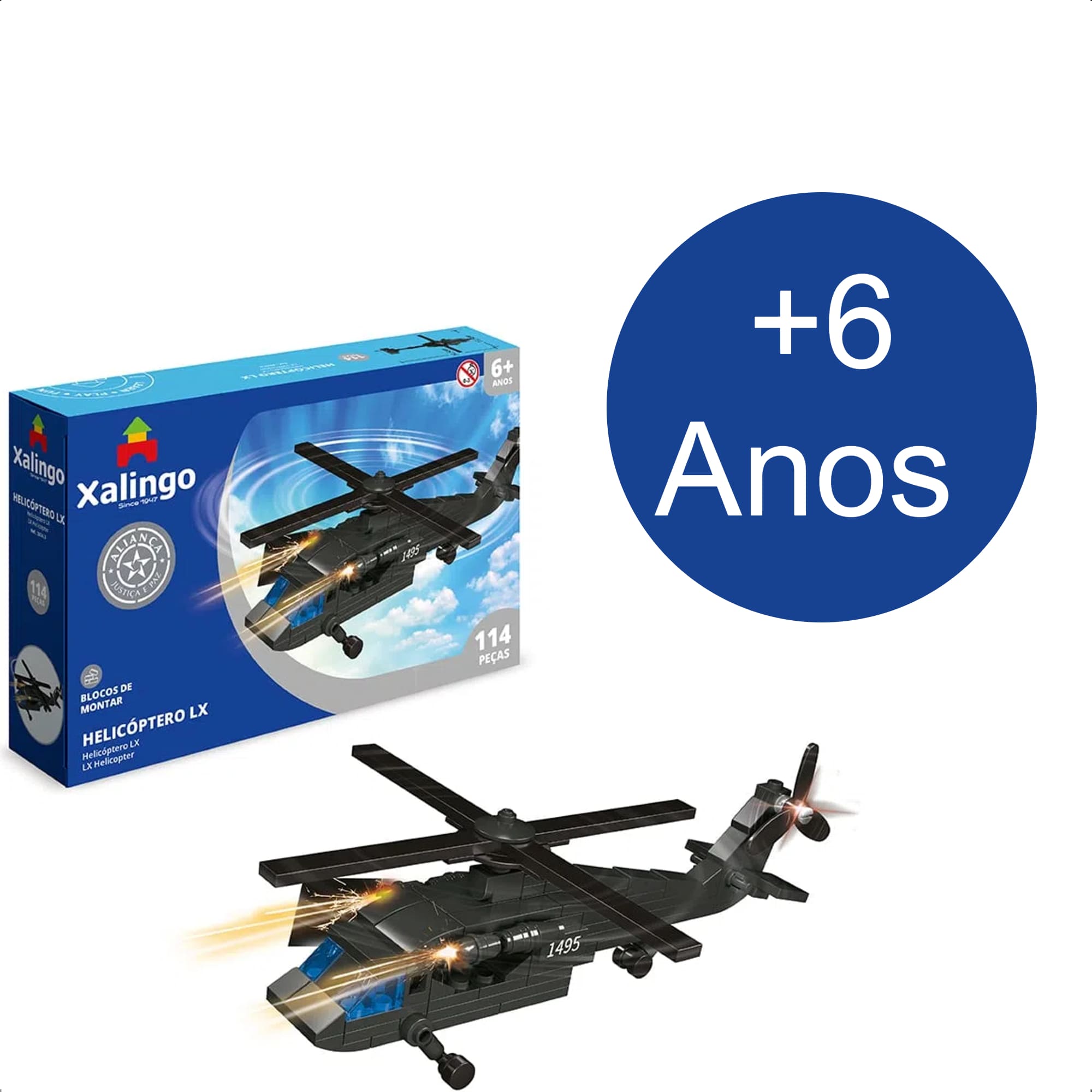 Brinquedo De Encaixe Aliança Justiça e Paz Helicóptero LX 114 Pçs +6 Anos Xalingo 28243