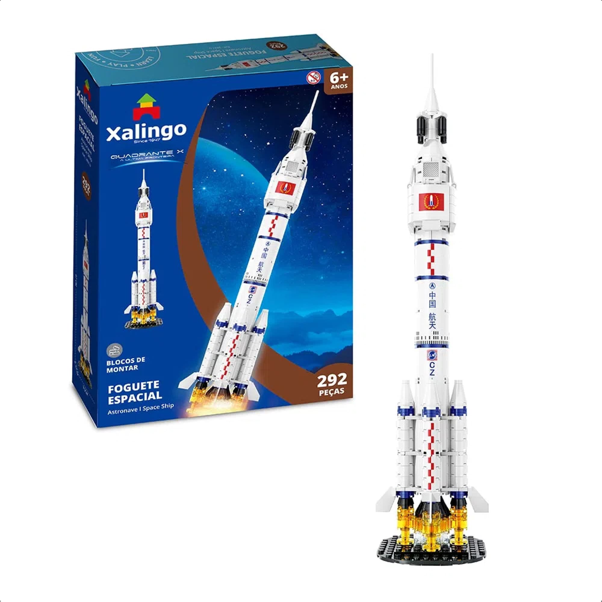 Brinquedo De Encaixe Foguete Espacial 292 Peças Desenvolve +6 Anos Educativo Xalingo - 28310