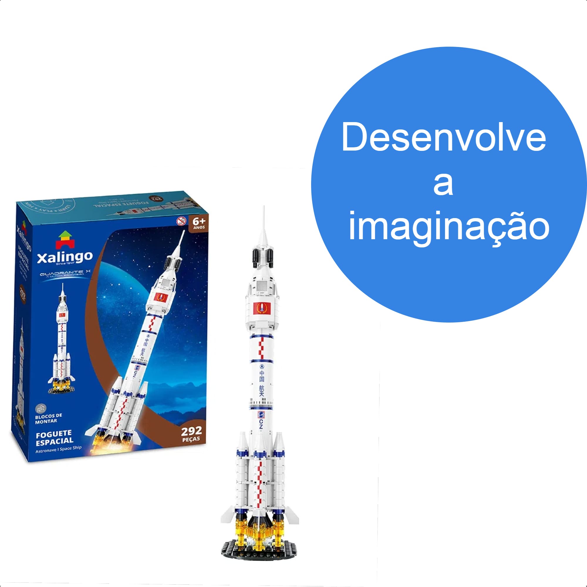 Brinquedo De Encaixe Foguete Espacial 292 Peças Desenvolve +6 Anos Educativo Xalingo - 28310