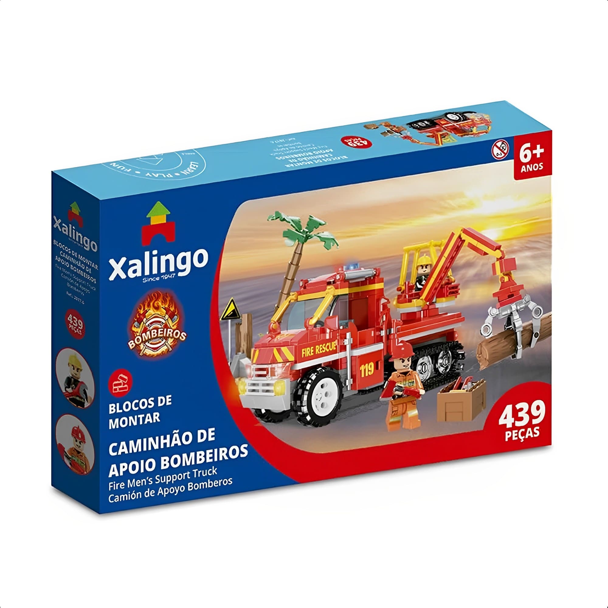 Brinquedo de Montar +6 Anos Bombeiros Caminhão De Apoio 439 Peças Educativo Xalingo - 28176